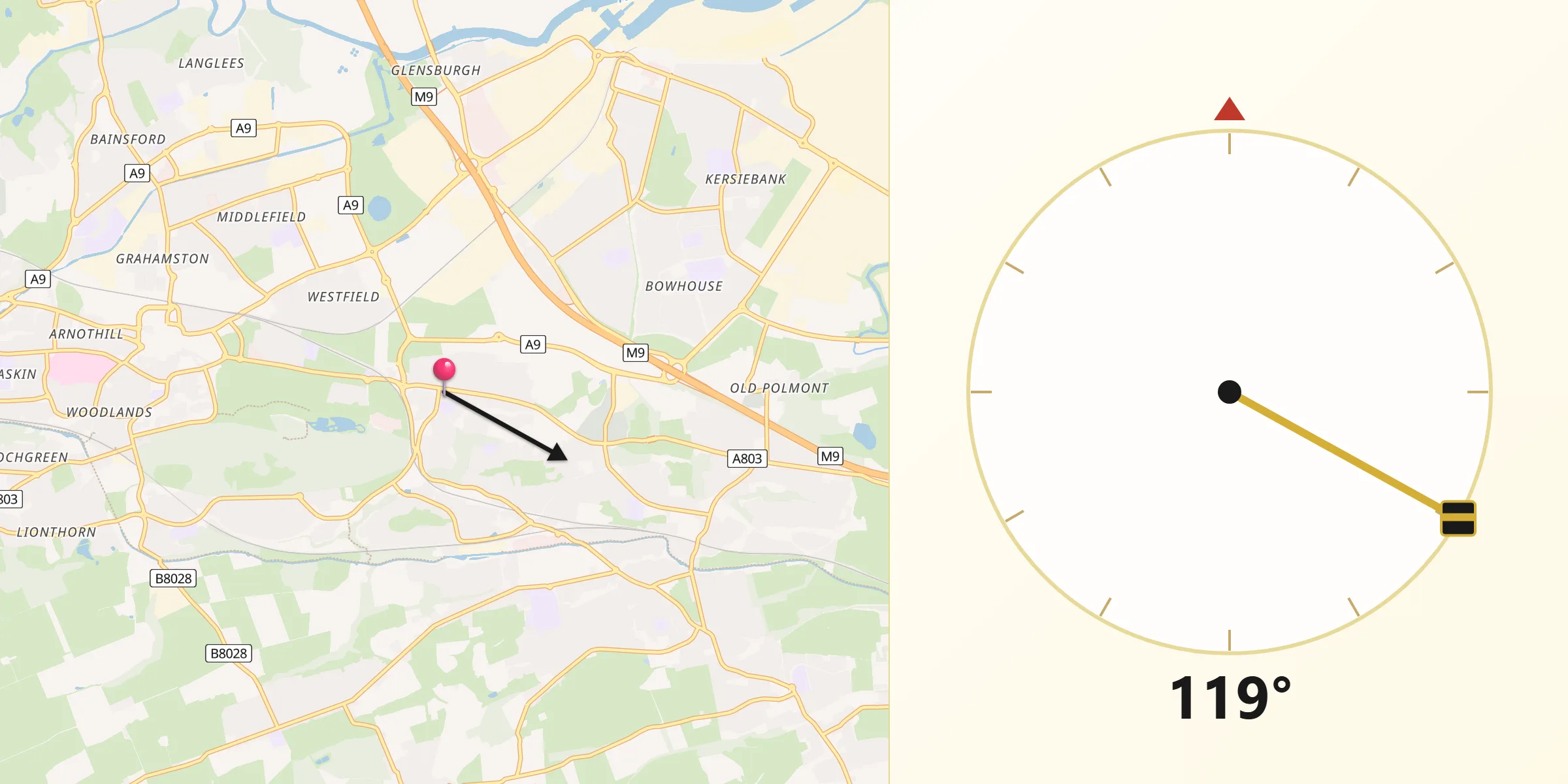Qibla Direction from Laurieston