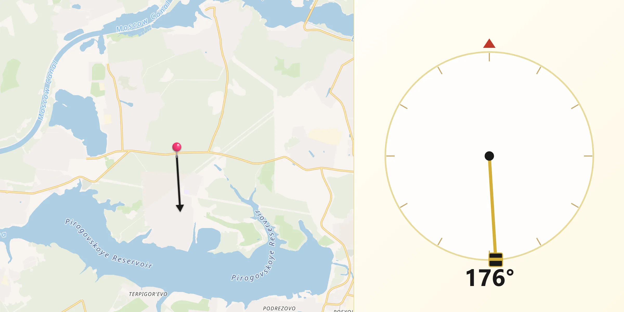 Направление Киблы из Mytishchi Urban Okrug
