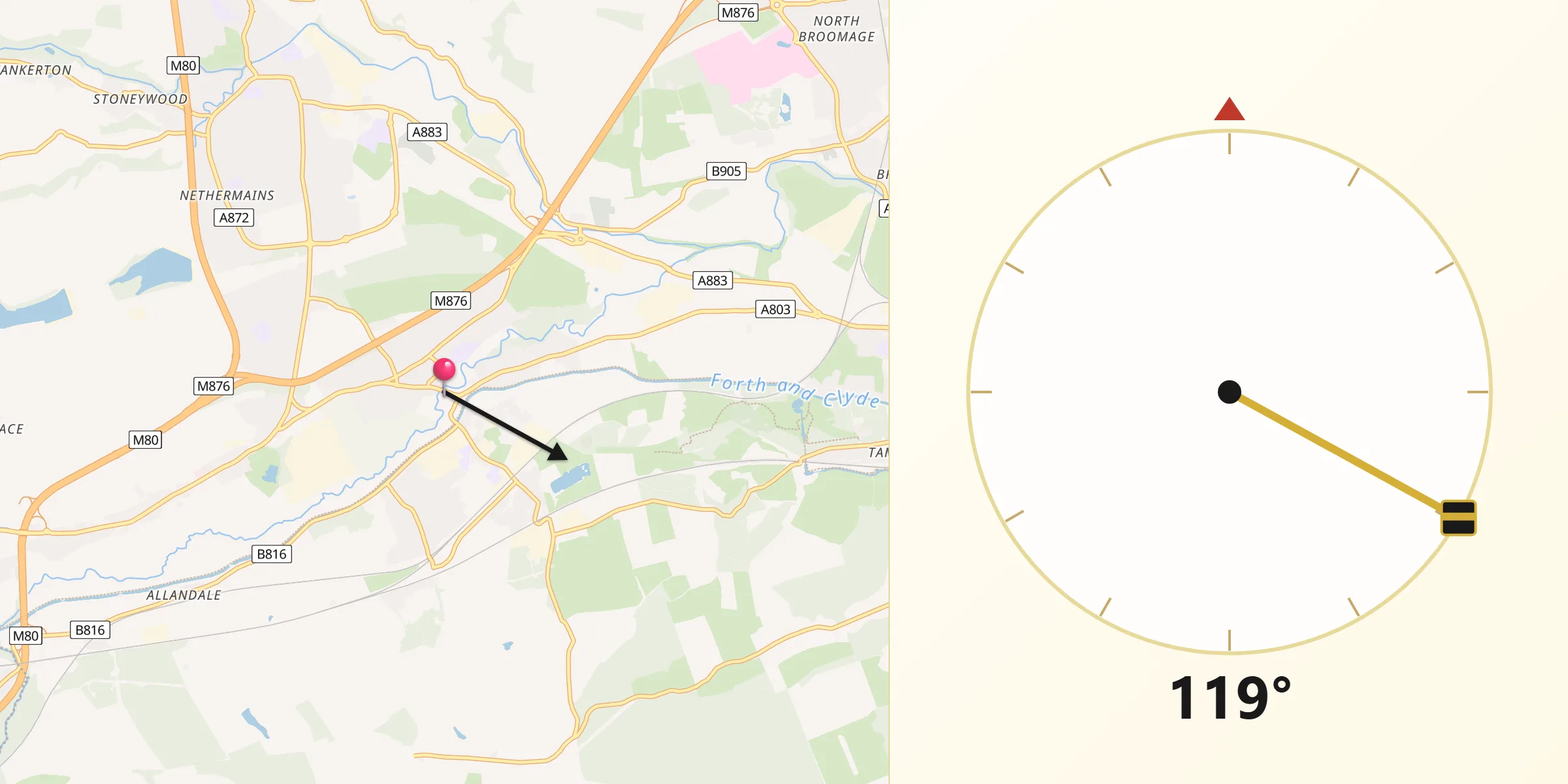 Qibla Direction from Bonnybridge