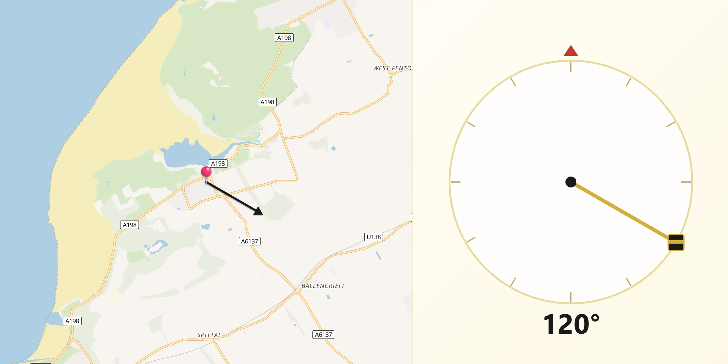 Qibla Direction from Aberlady