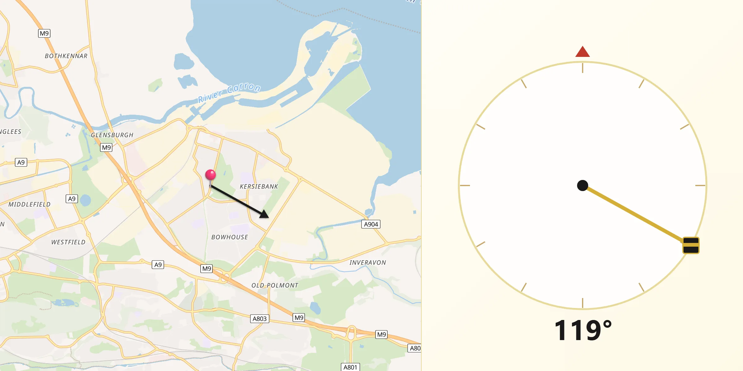Qibla Direction from Grangemouth
