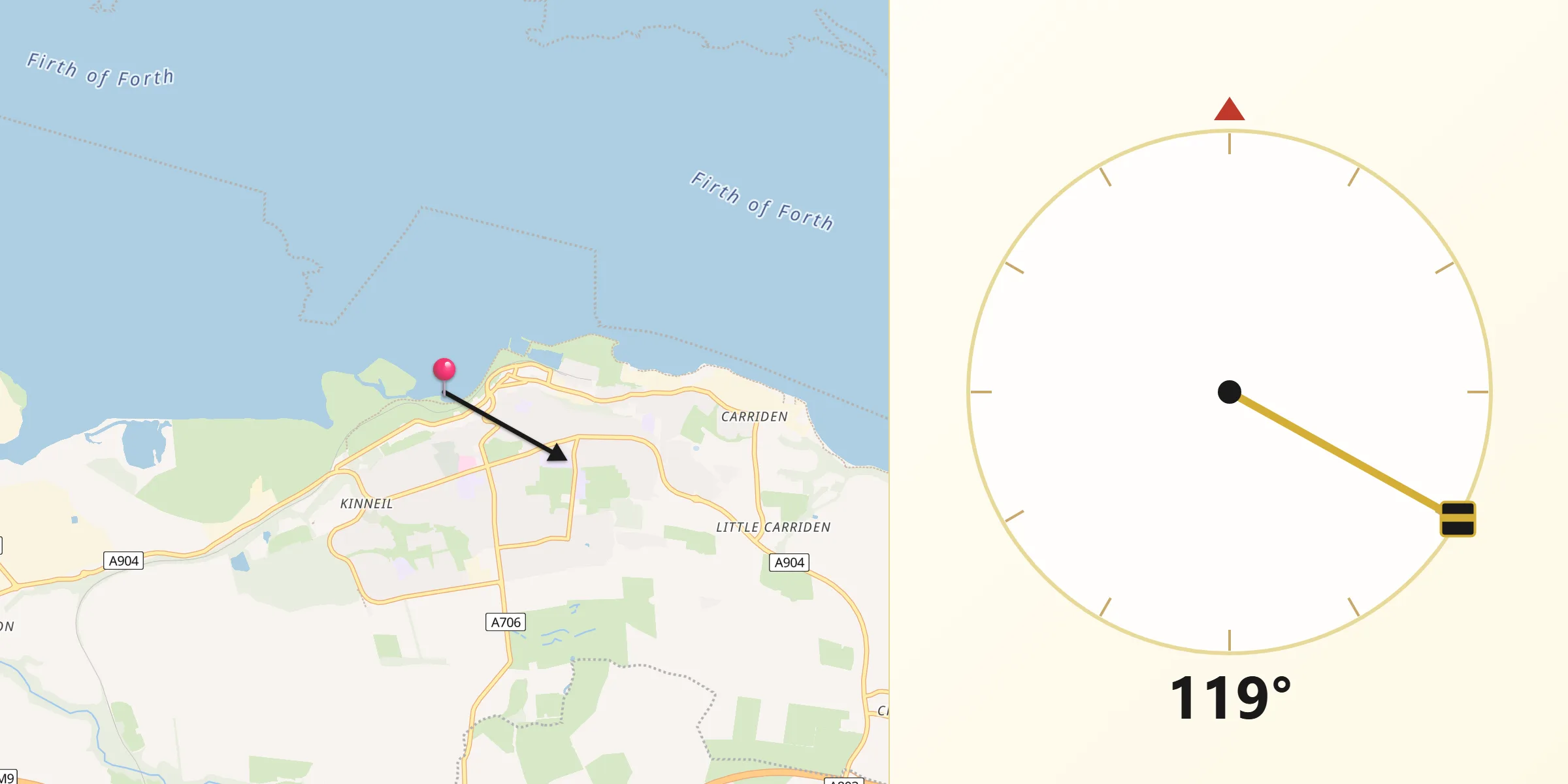 Qibla Direction from Bo’ness
