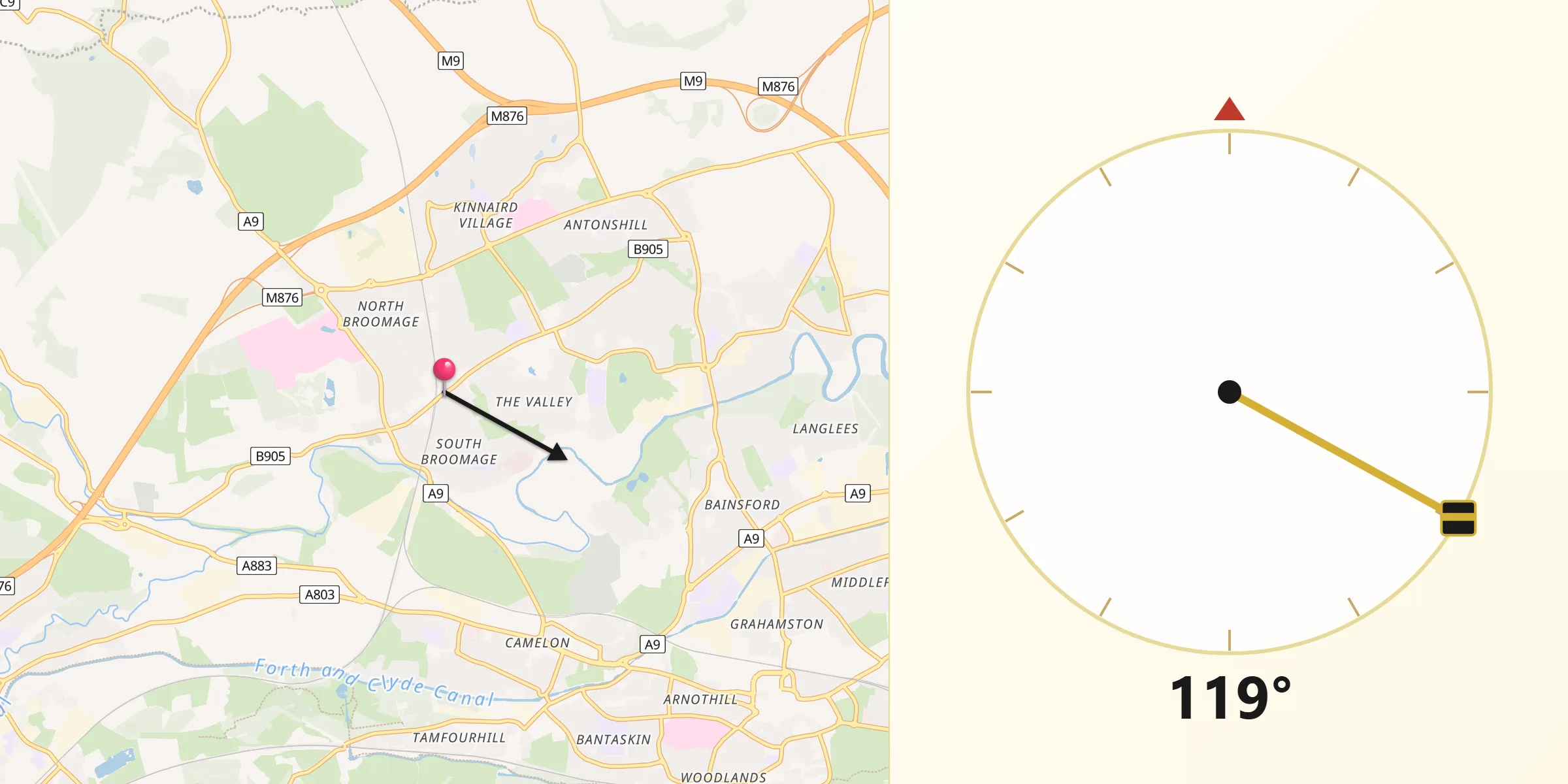 Qibla Direction from Larbert