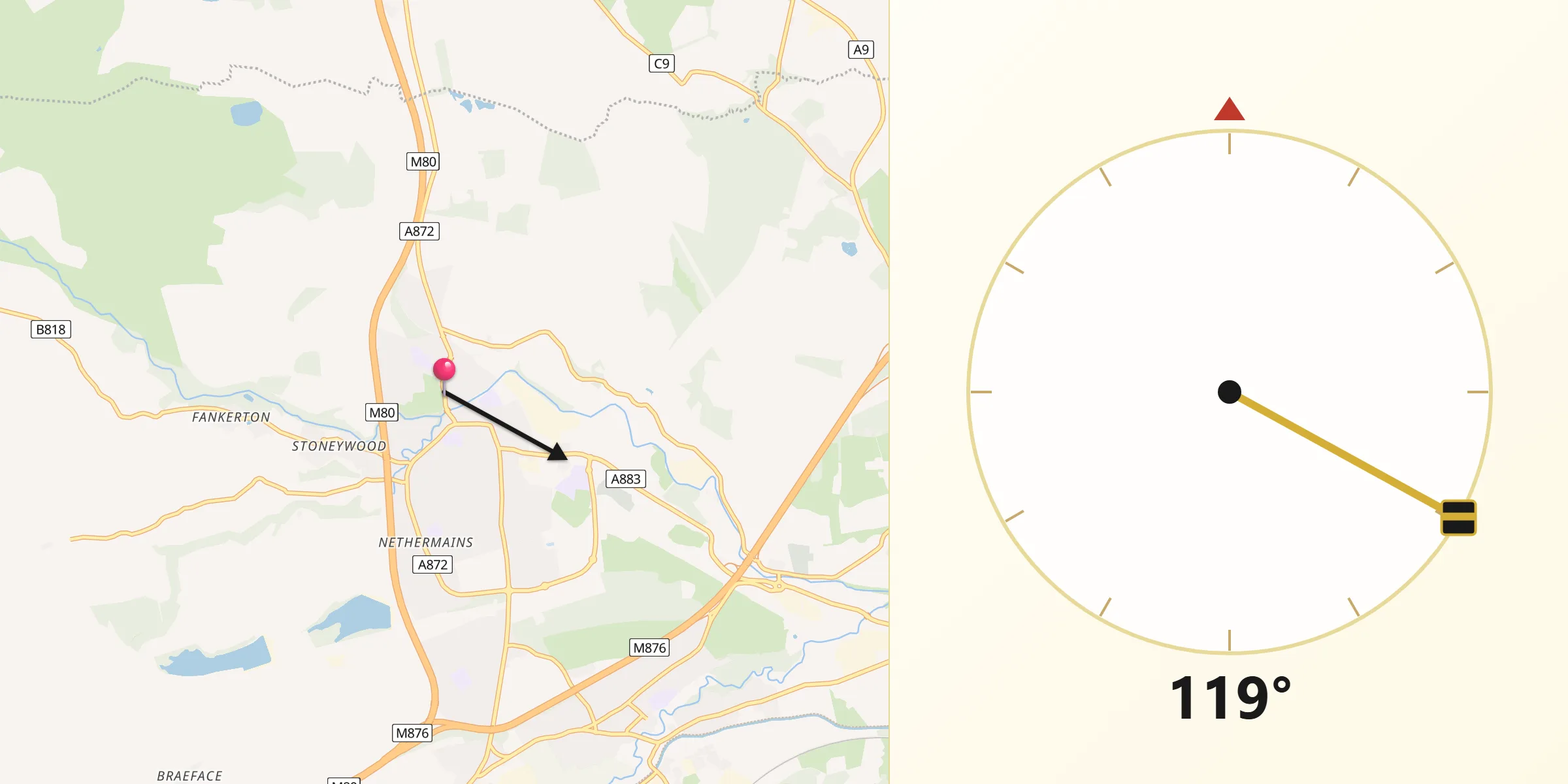 Qibla Direction from Dunipace