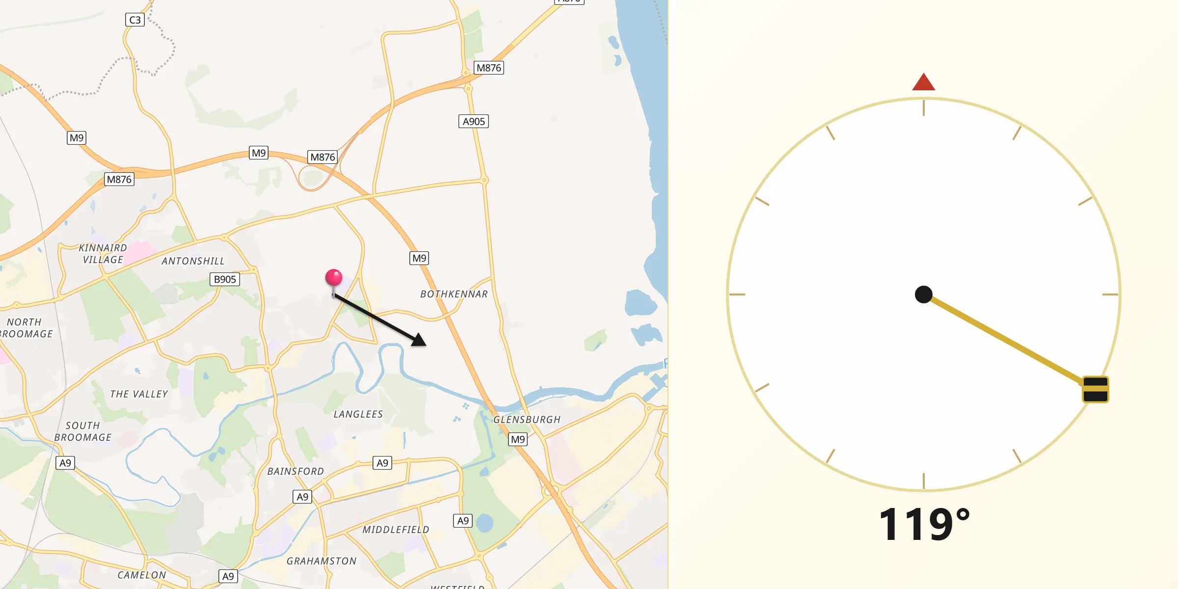 Qibla Direction from Carronshore