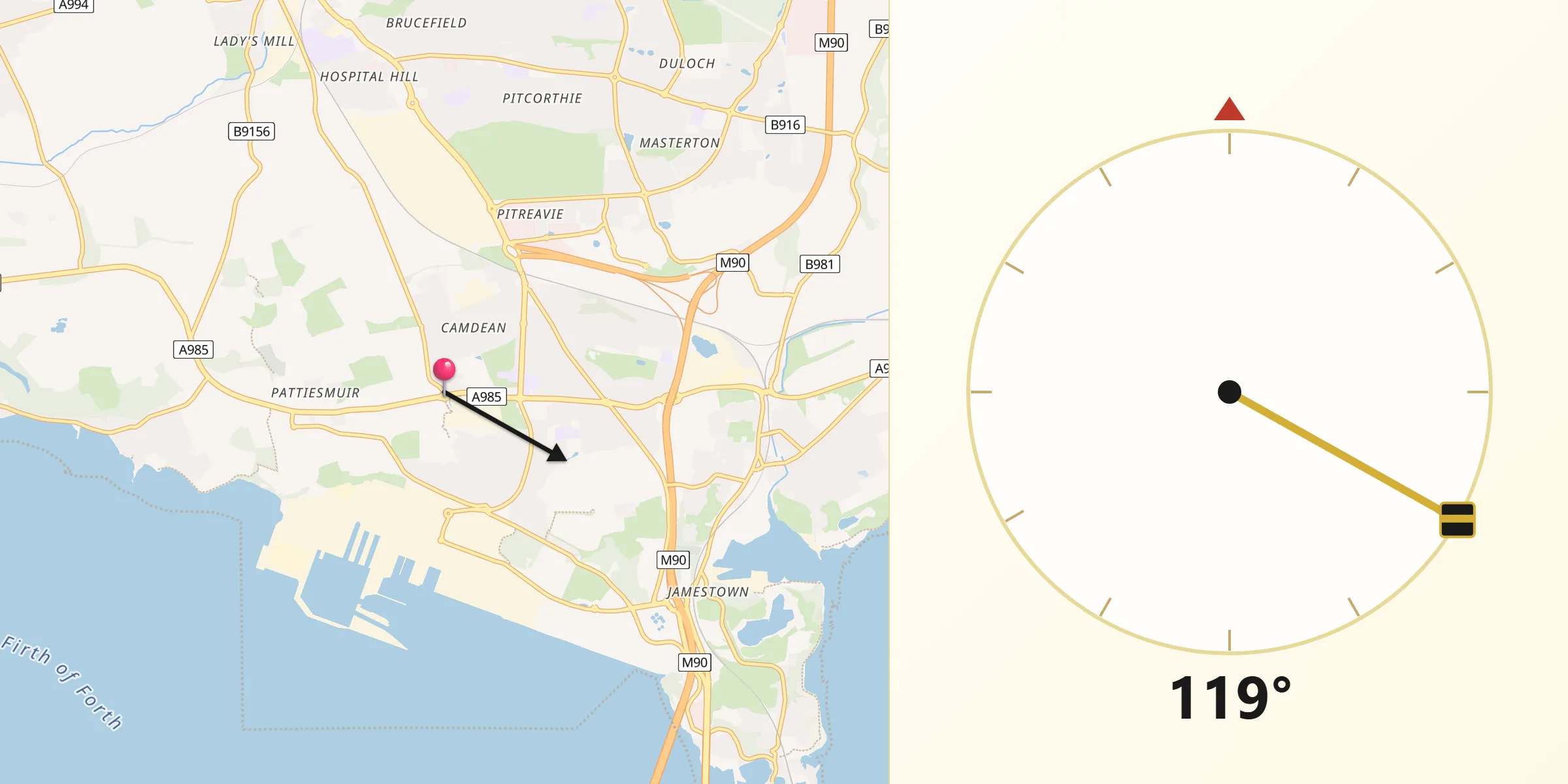 Qibla Direction from Rosyth