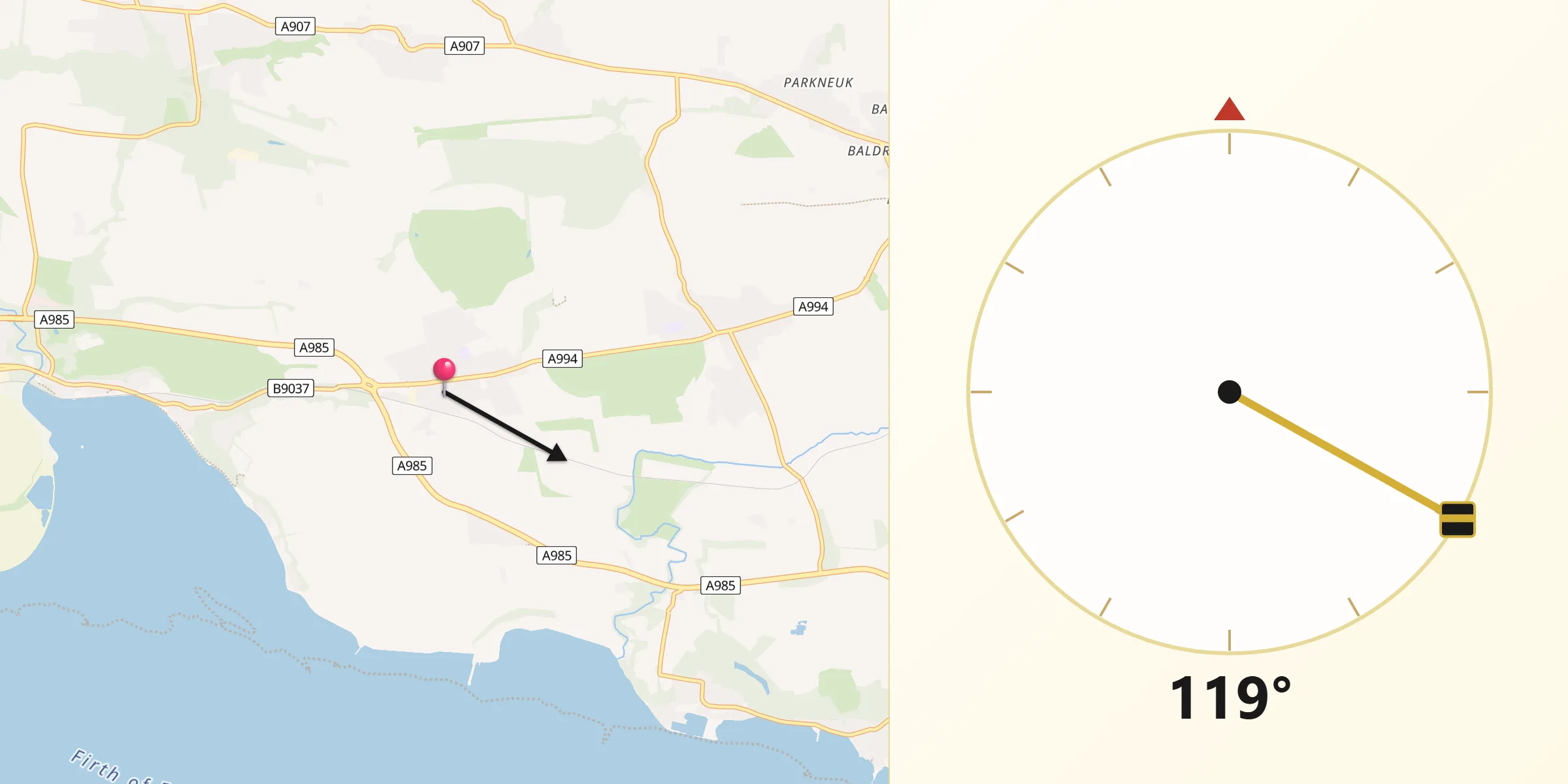 Qibla Direction from Cairneyhill