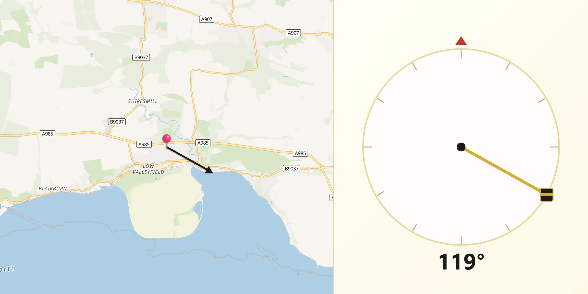 Qibla Direction from High Valleyfield