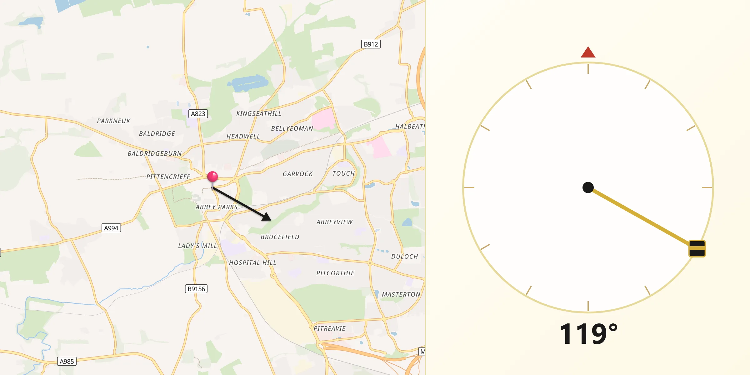 Qibla Direction from Dunfermline