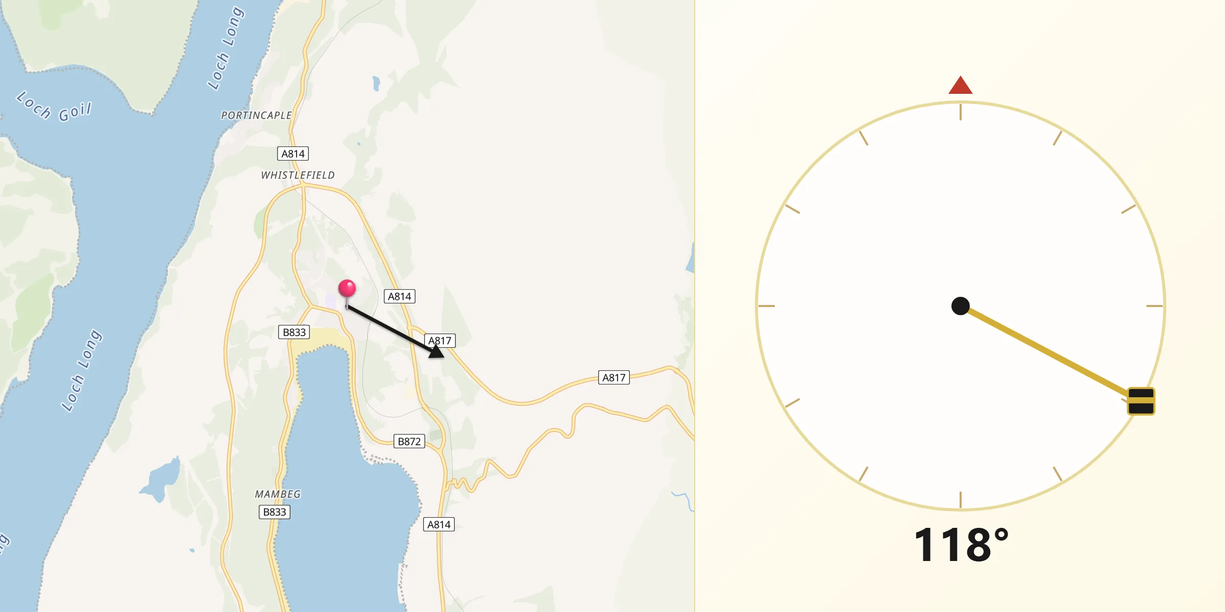 Qibla Direction from Garelochhead