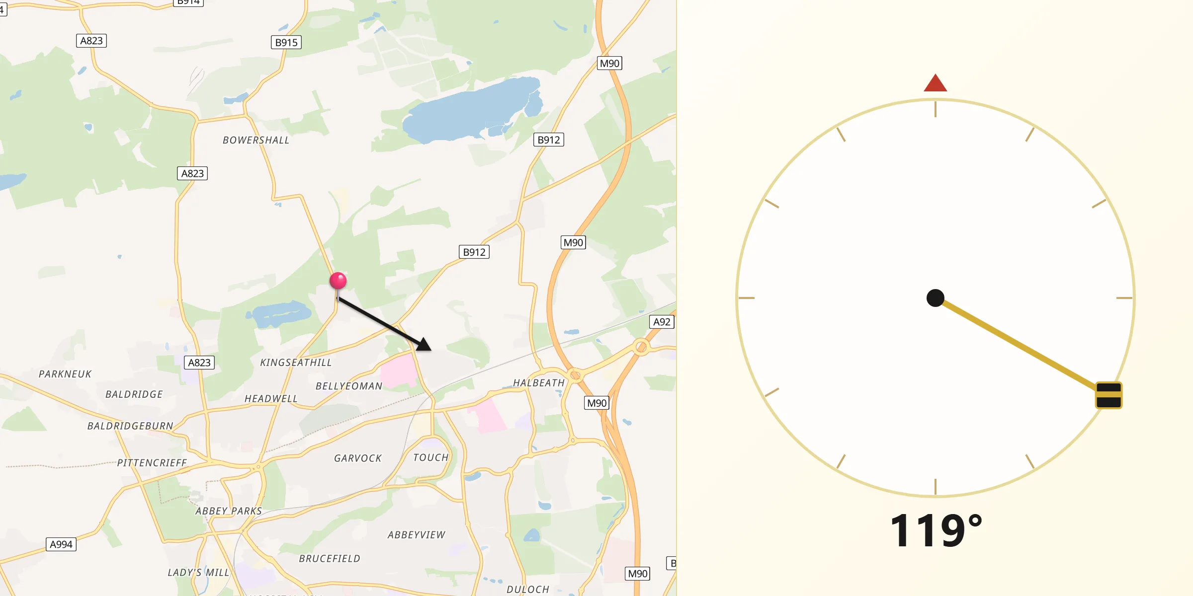 Qibla Direction from Townhill