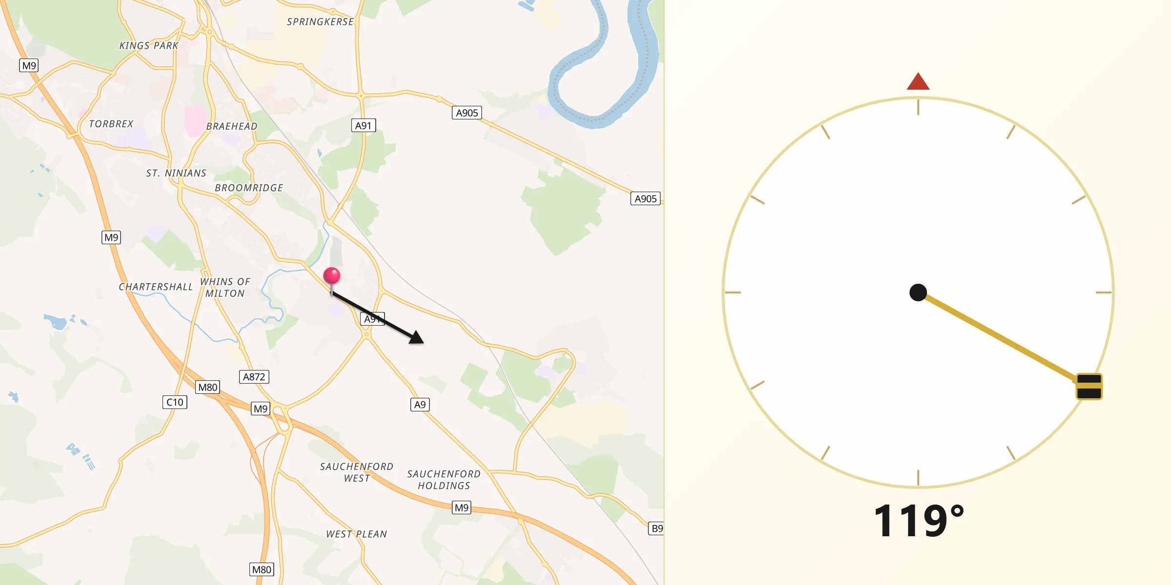 Qibla Direction from Bannockburn