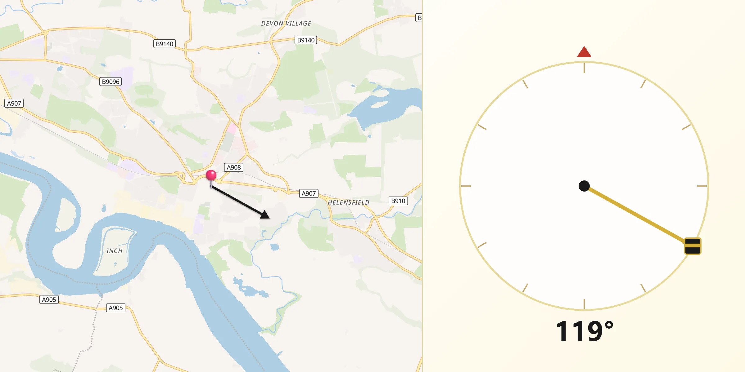 Qibla Direction from Alloa