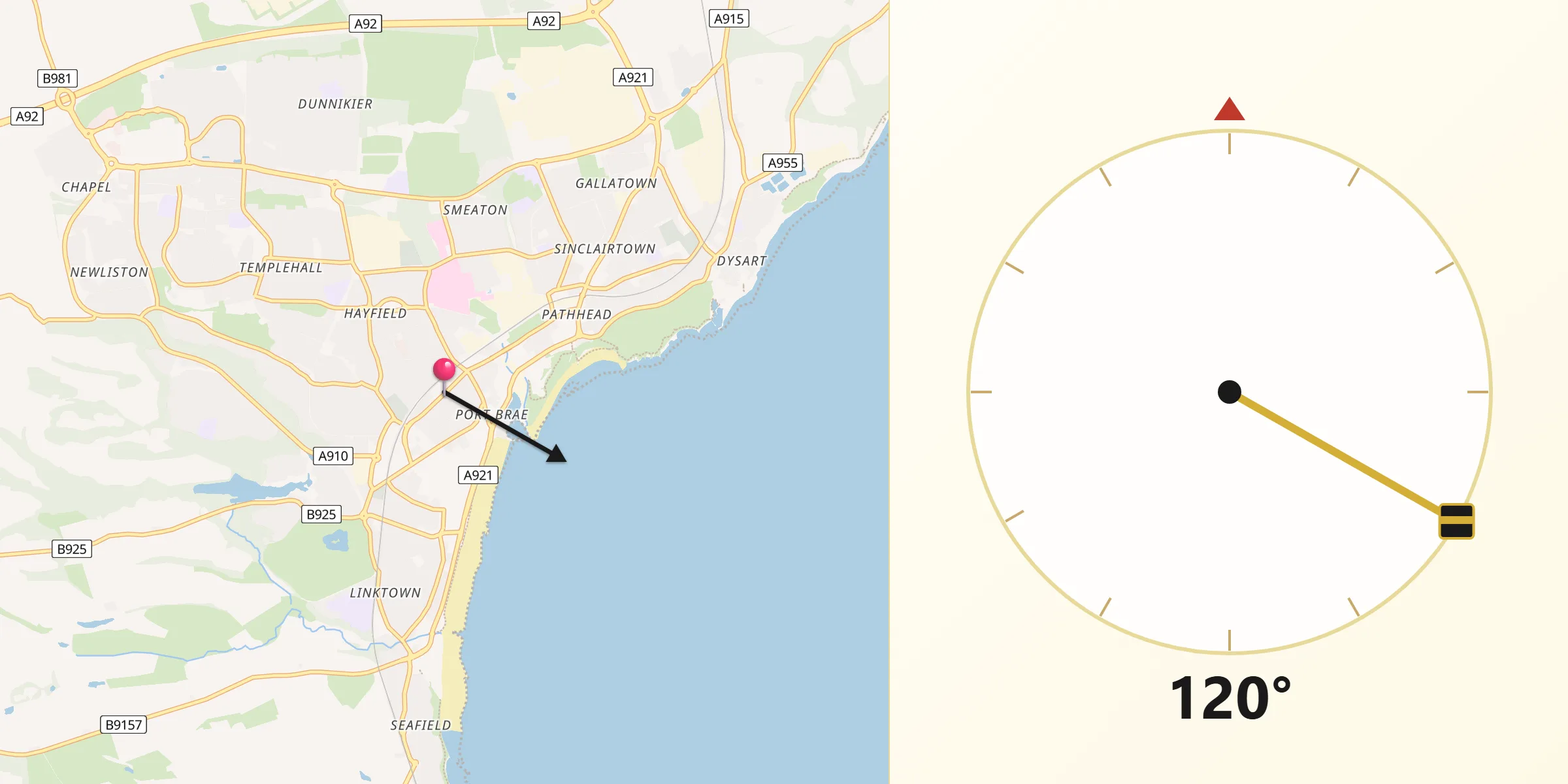 Qibla Direction from Kirkcaldy