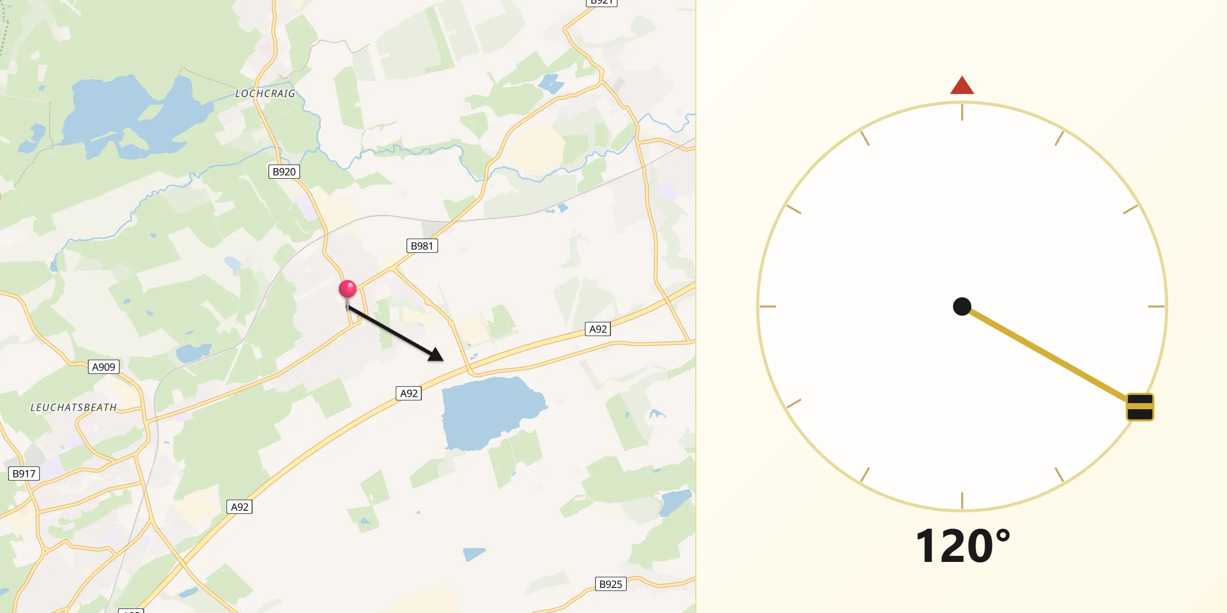 Qibla Direction from Lochgelly