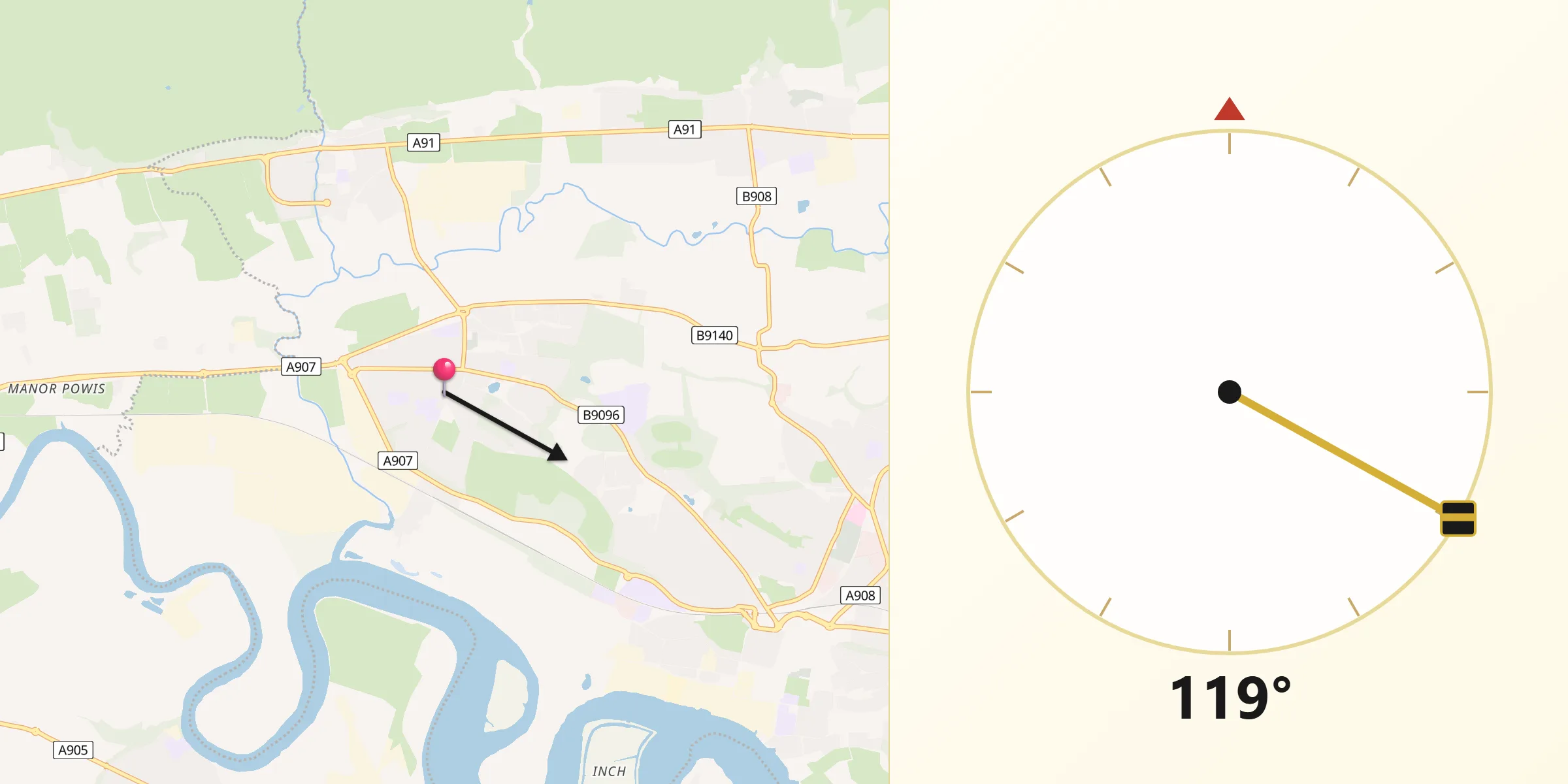 Qibla Direction from Tullibody