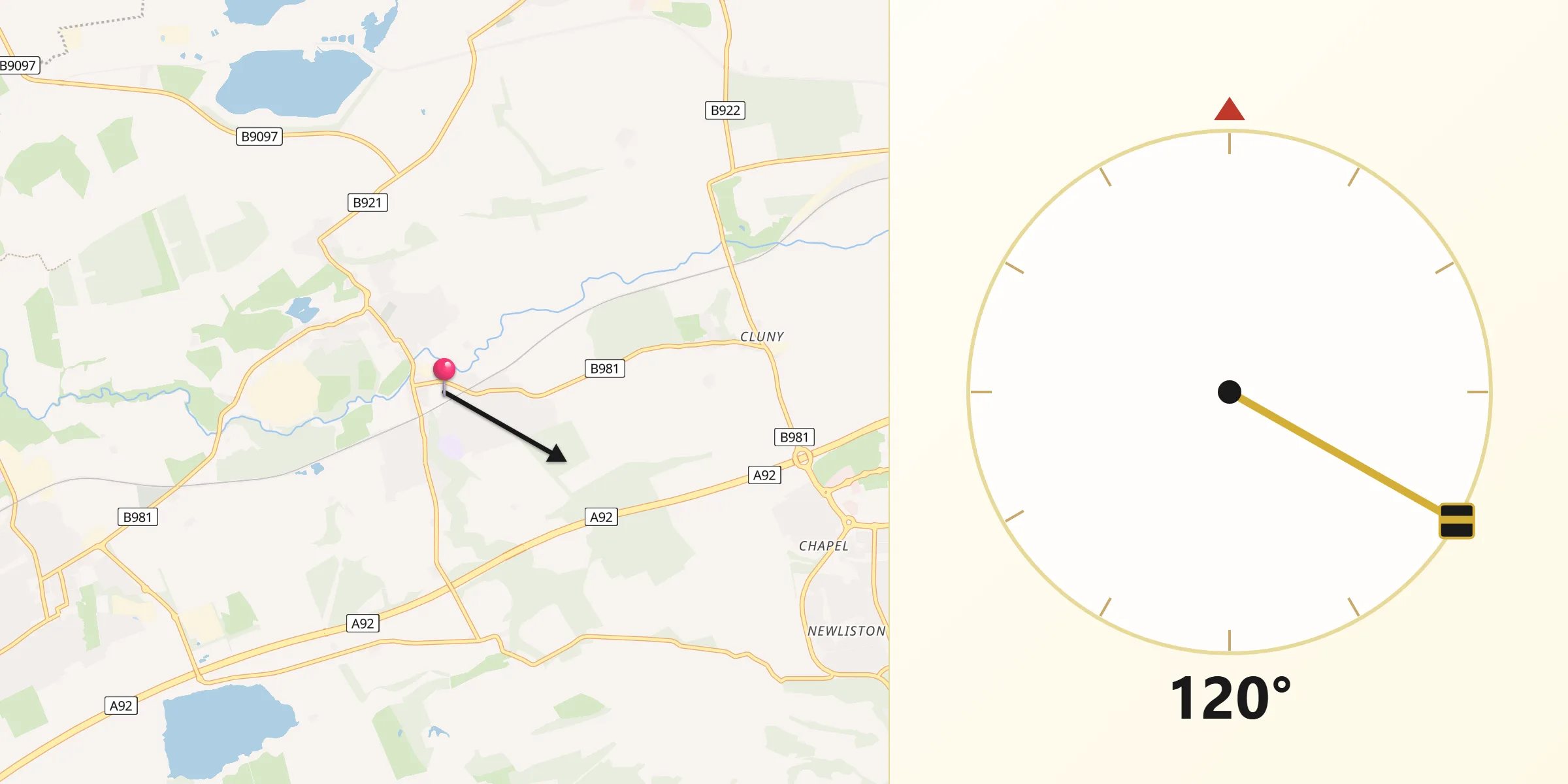 Qibla Direction from Cardenden