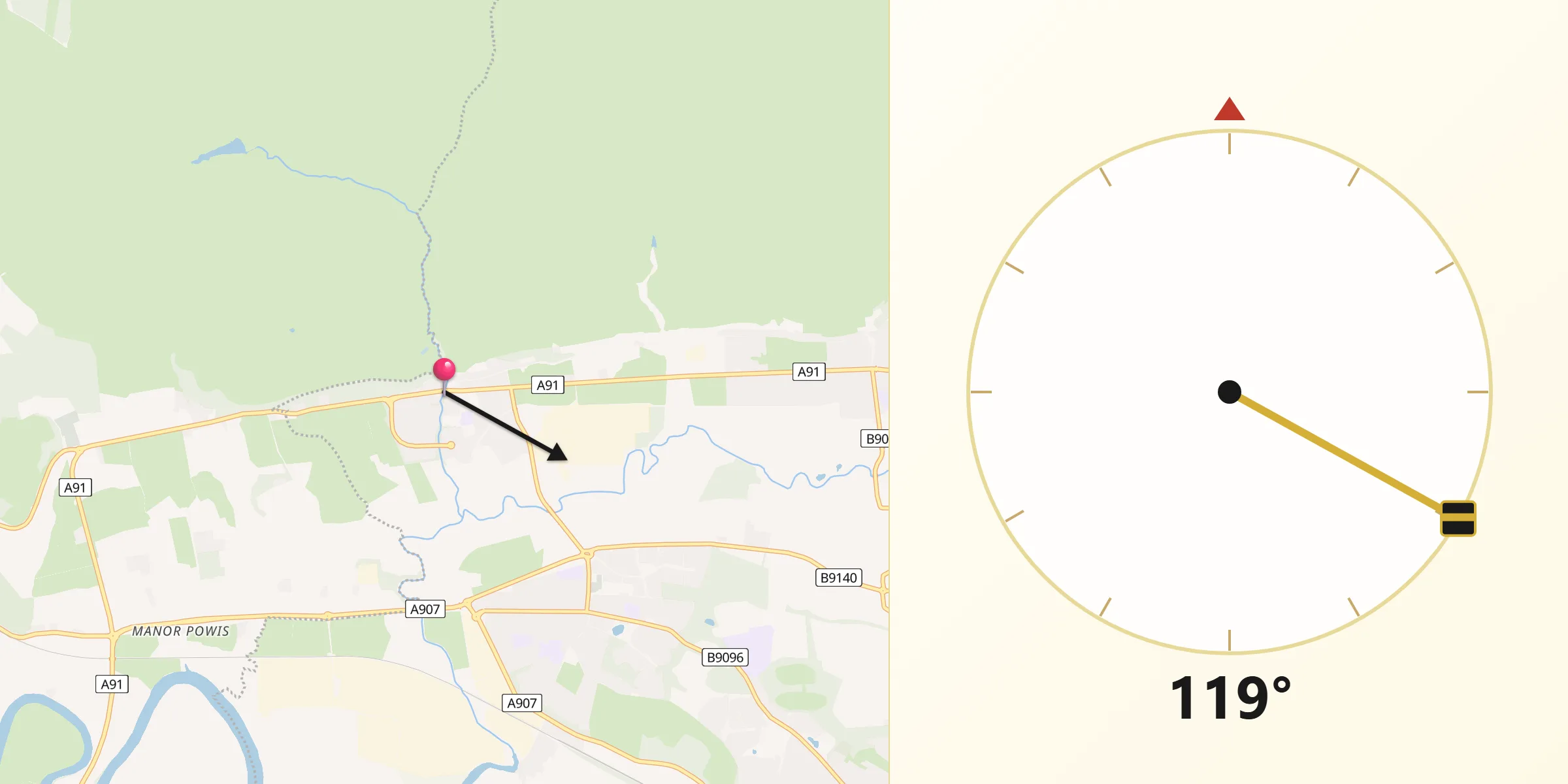 Qibla Direction from Menstrie