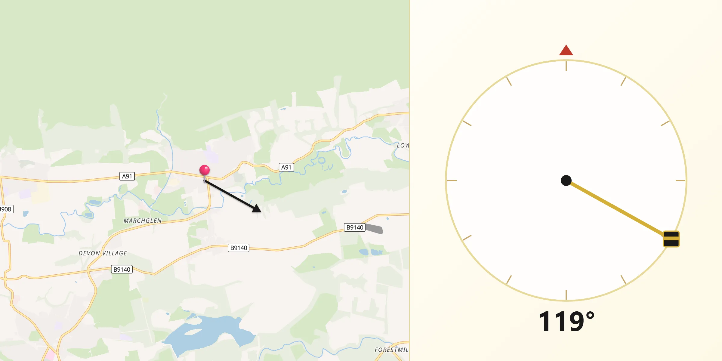 Qibla Direction from Tillicoultry