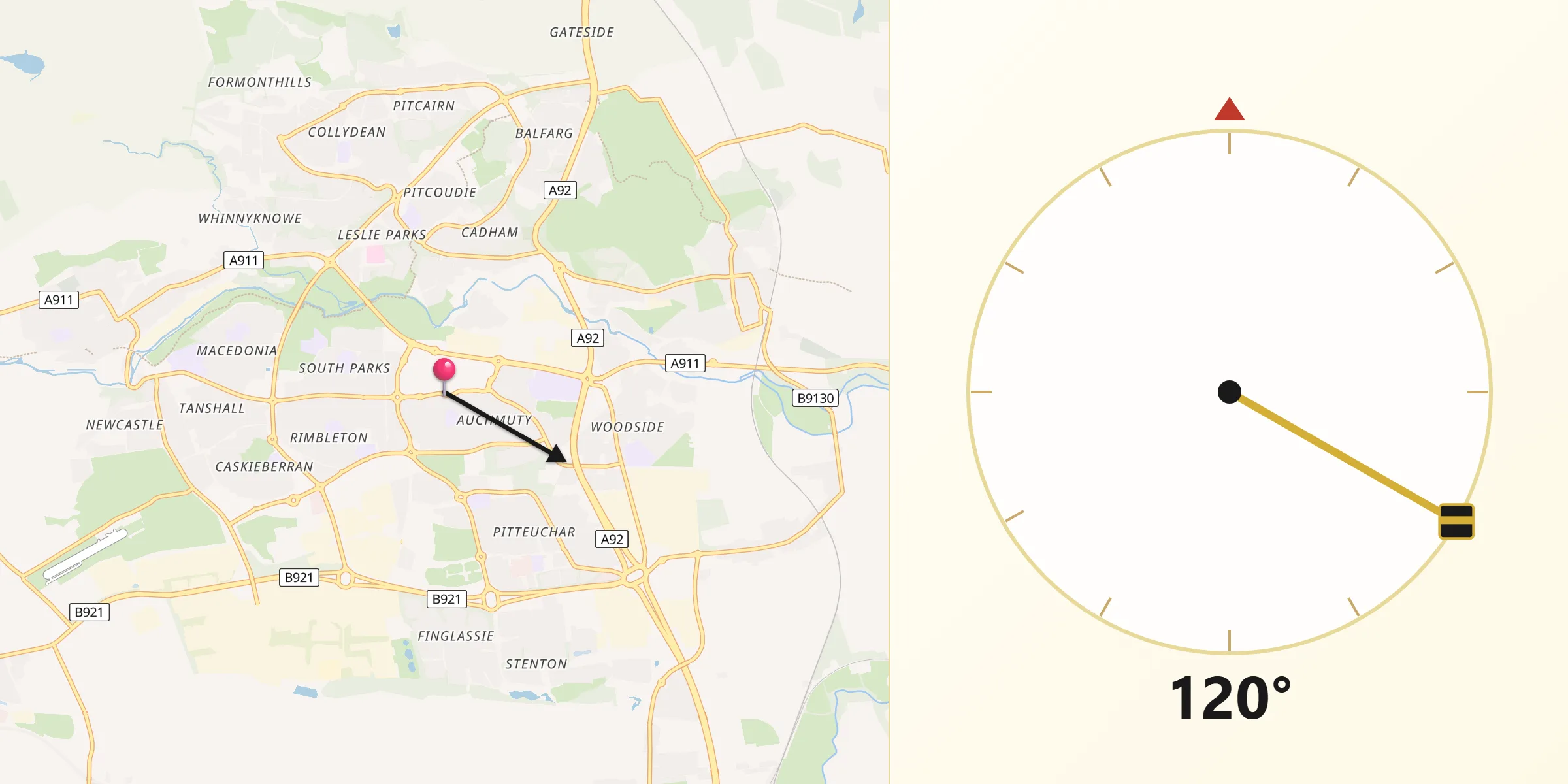 Qibla Direction from Glenrothes