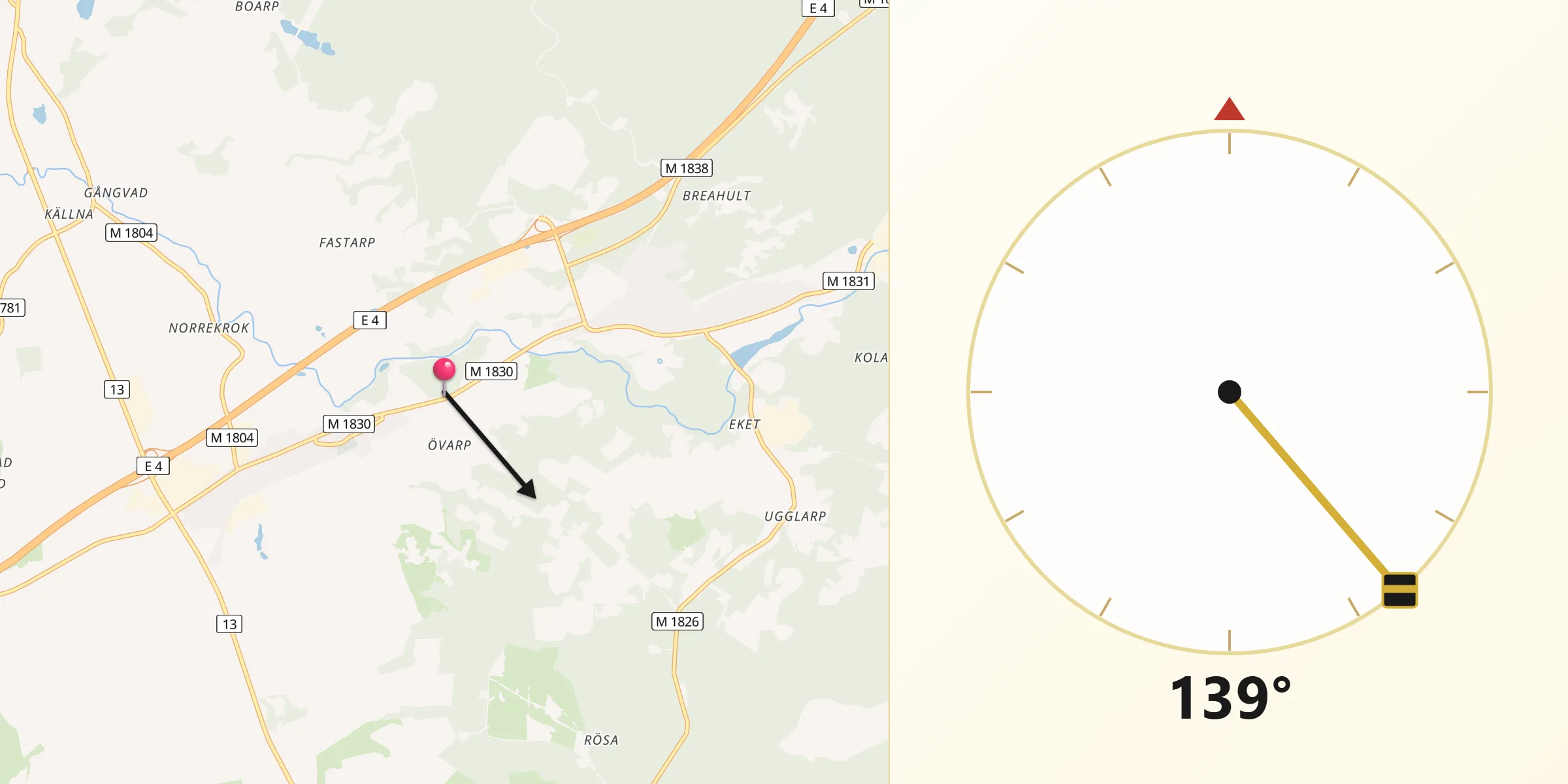 Qibla Riktning från Östra Ljungby