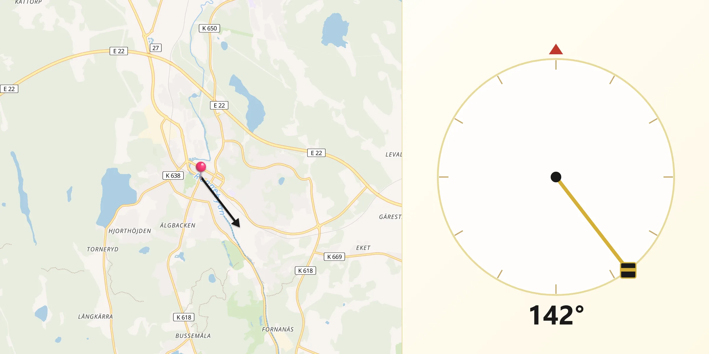 Qibla Riktning från Ronneby