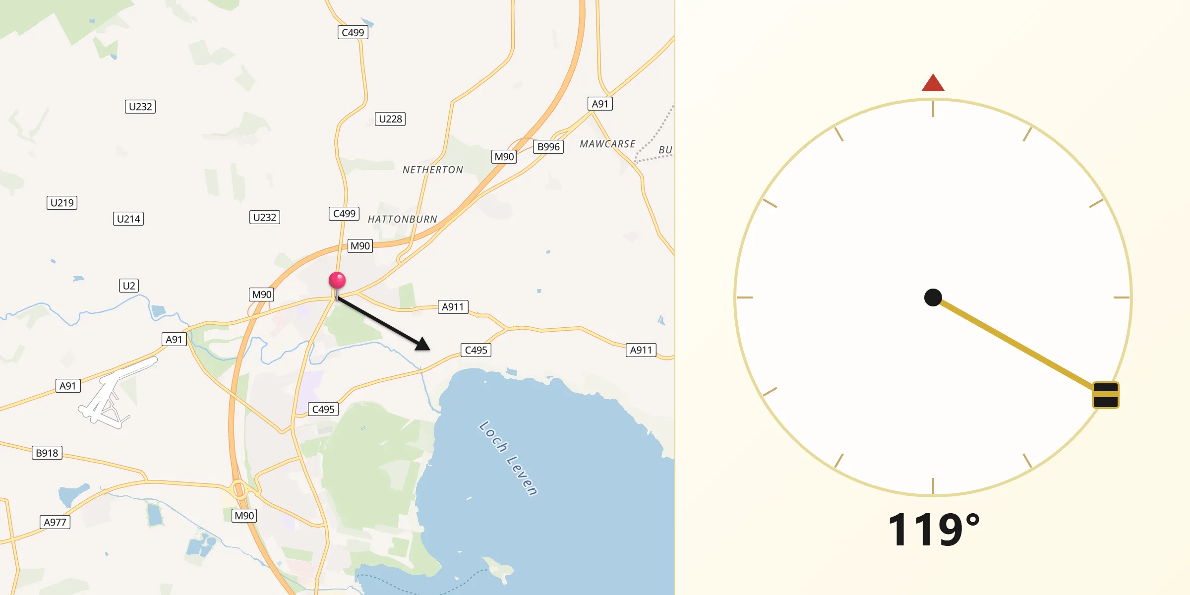 Qibla Direction from Milnathort