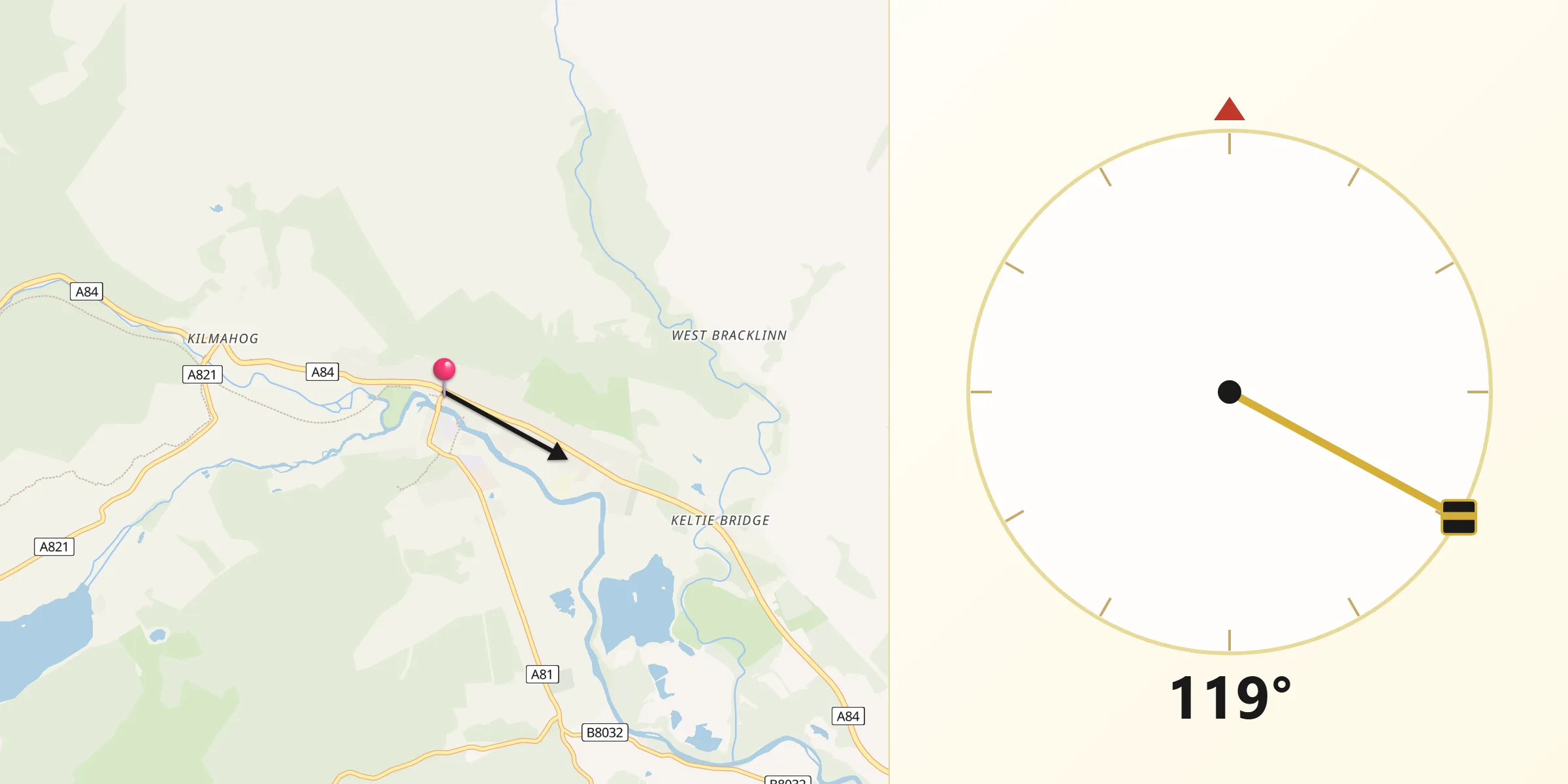 Qibla Direction from Callander