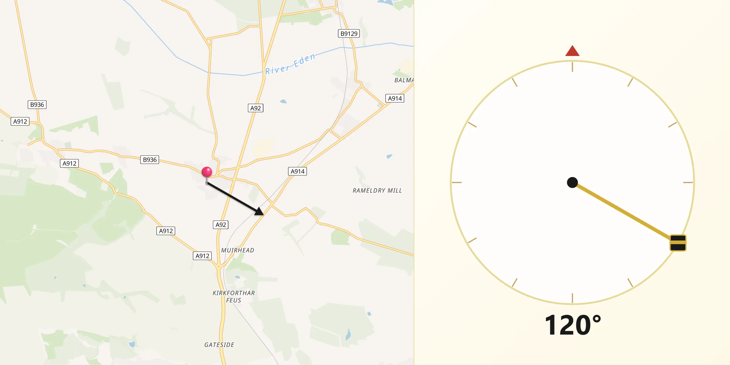 Qibla Direction from Freuchie