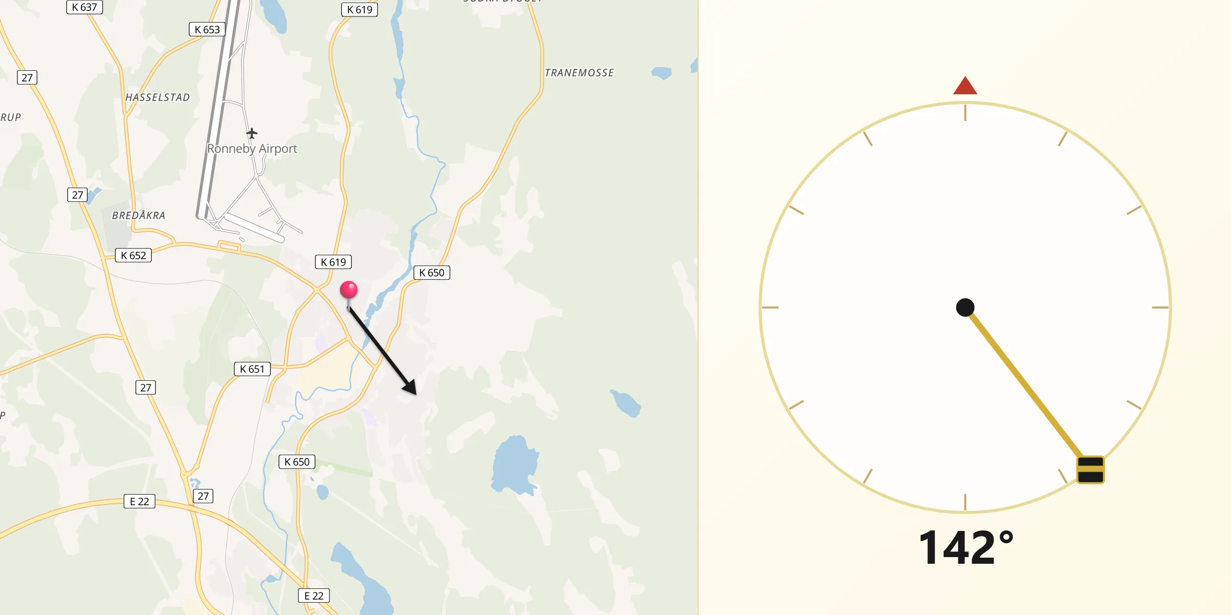Qibla Riktning från Kallinge