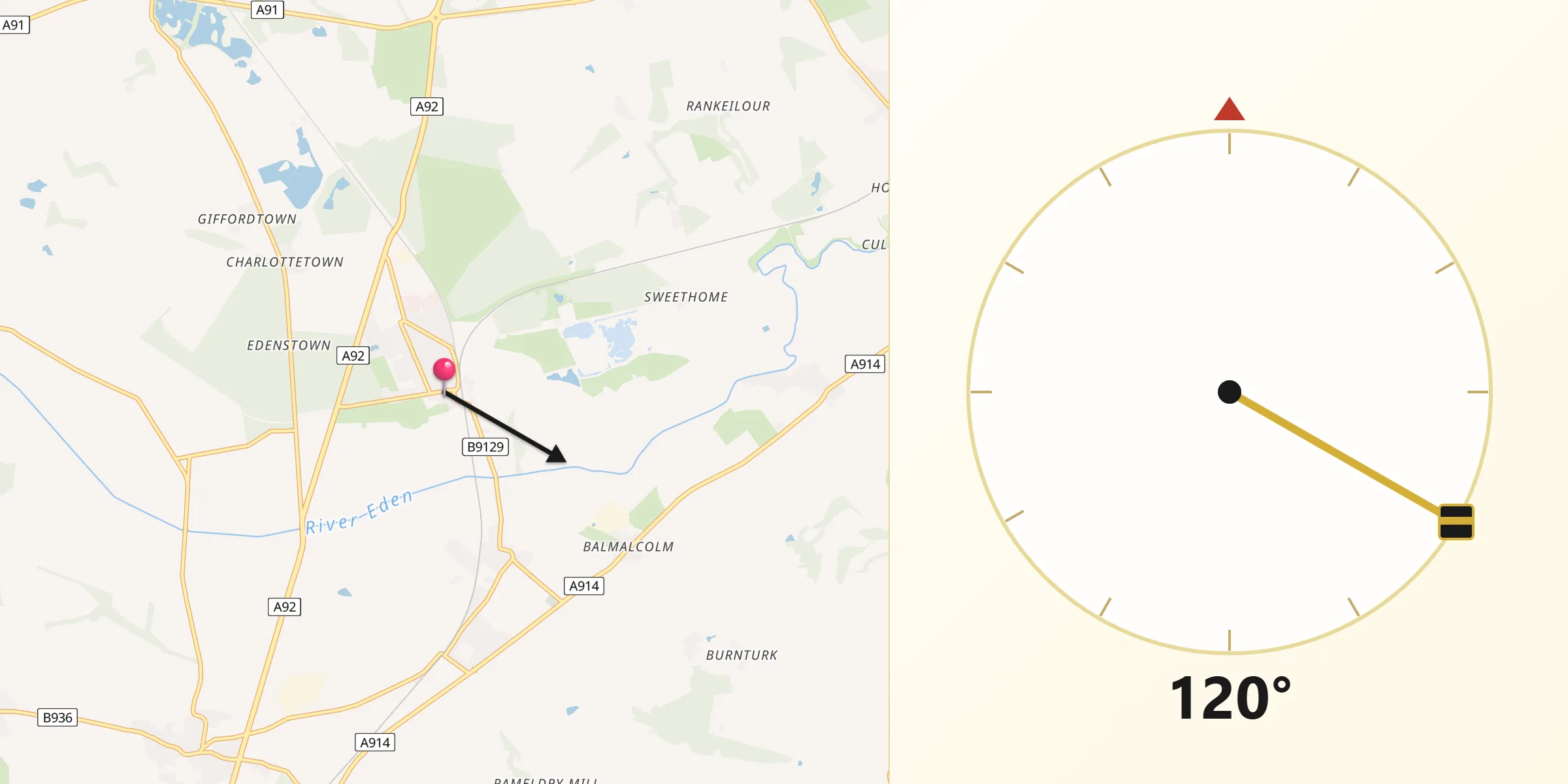 Qibla Direction from Ladybank