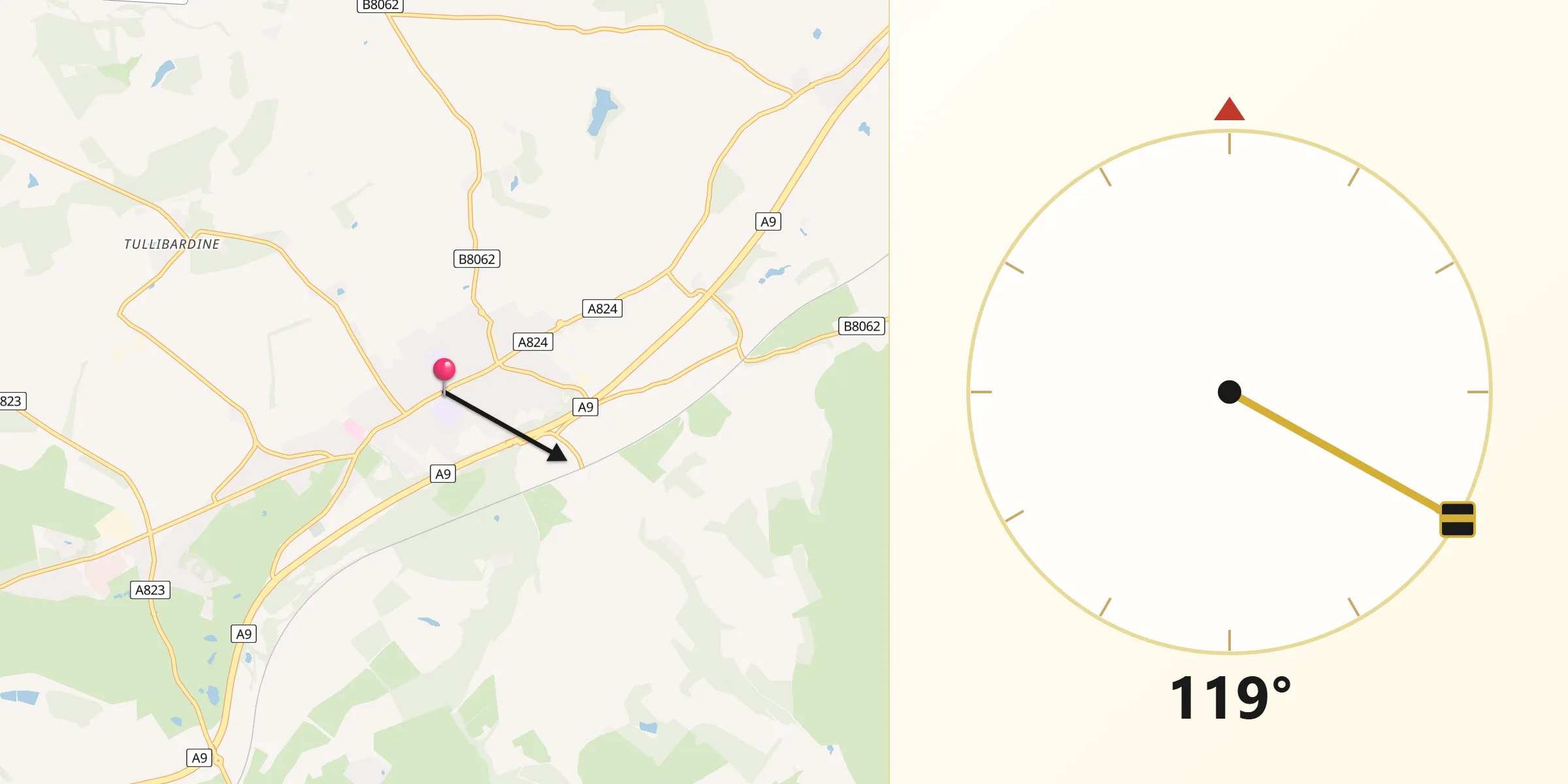 Qibla Direction from Auchterarder