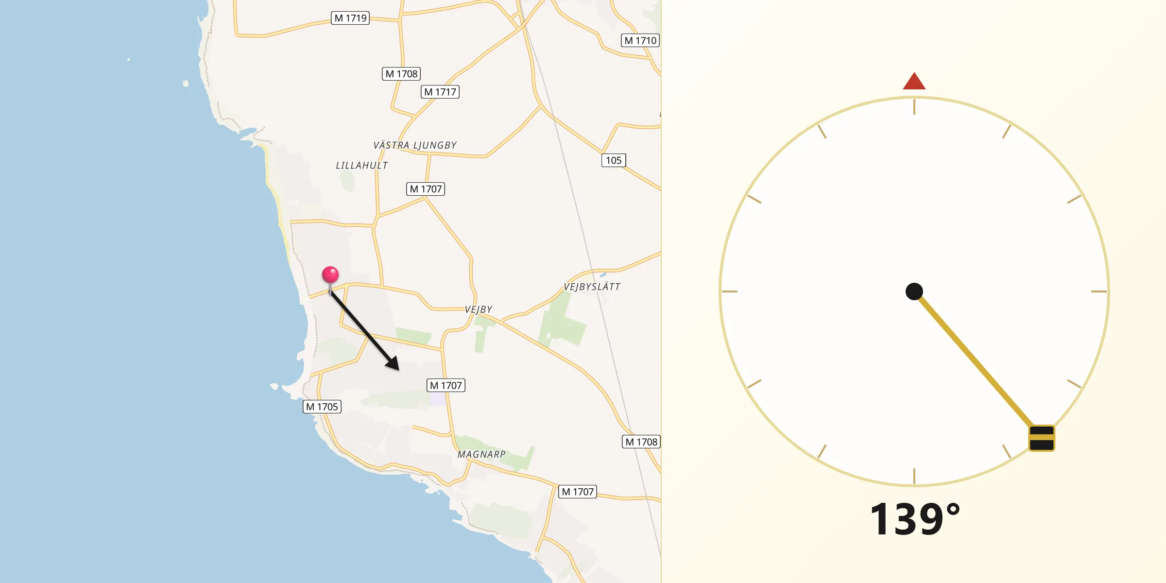 Qibla Riktning från Vejbystrand