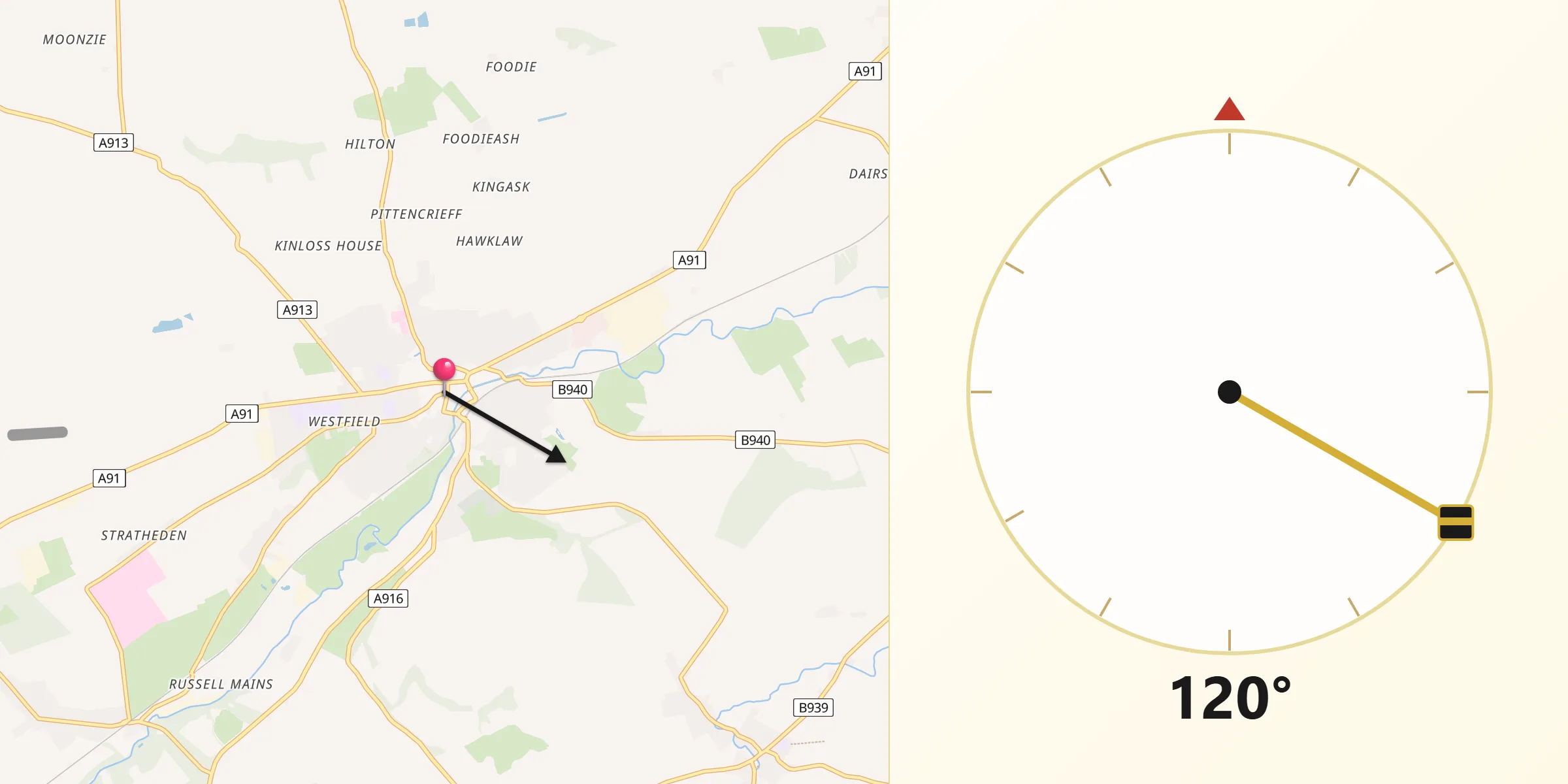 Qibla Direction from Cupar