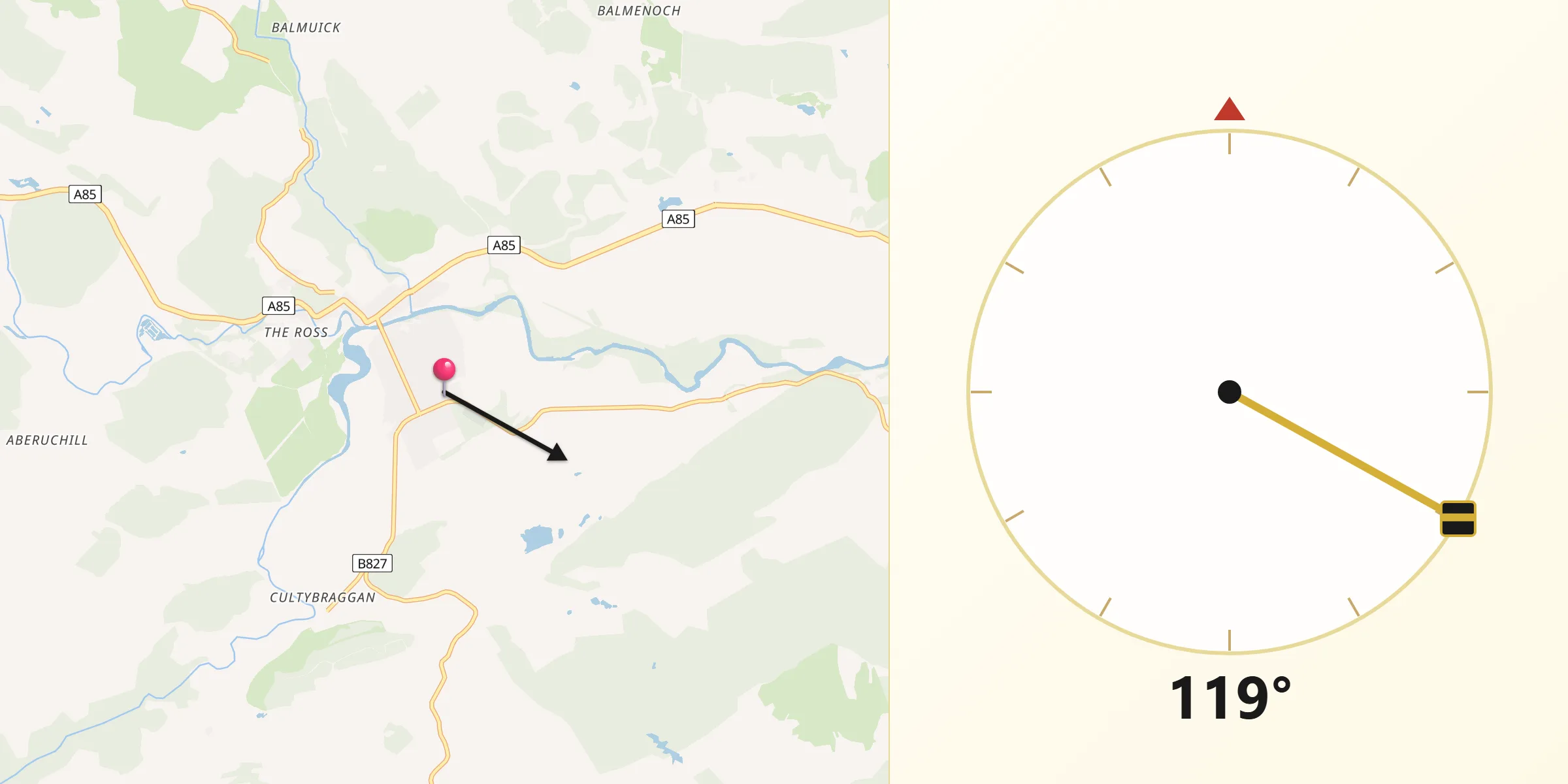 Qibla Direction from Comrie
