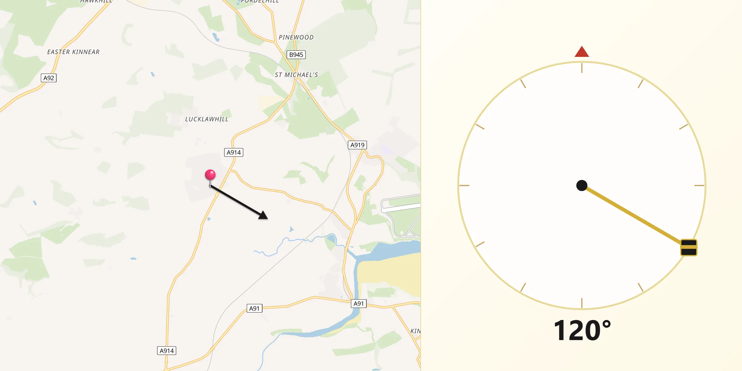 Qibla Direction from Balmullo