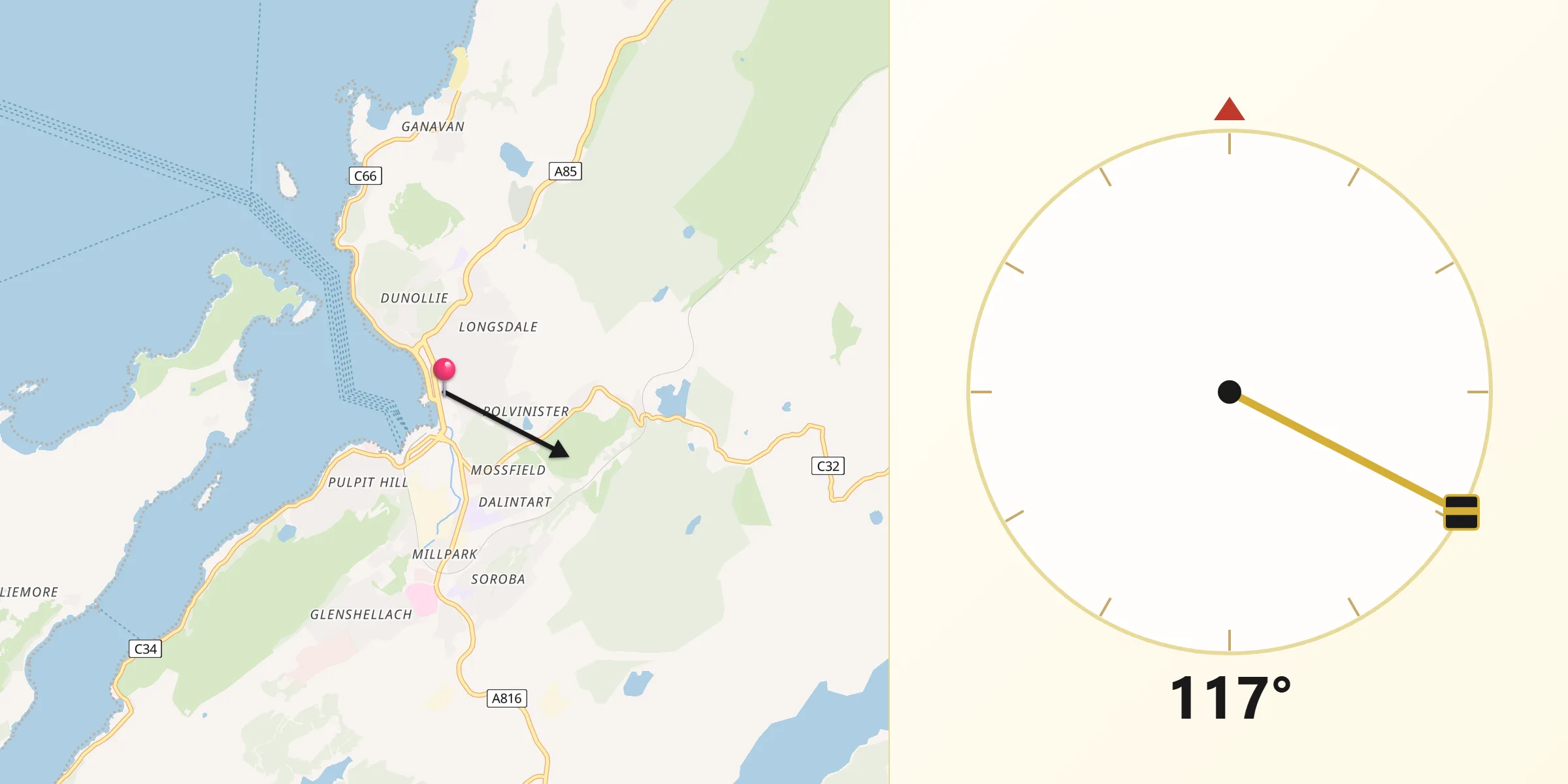 Qibla Direction from Oban