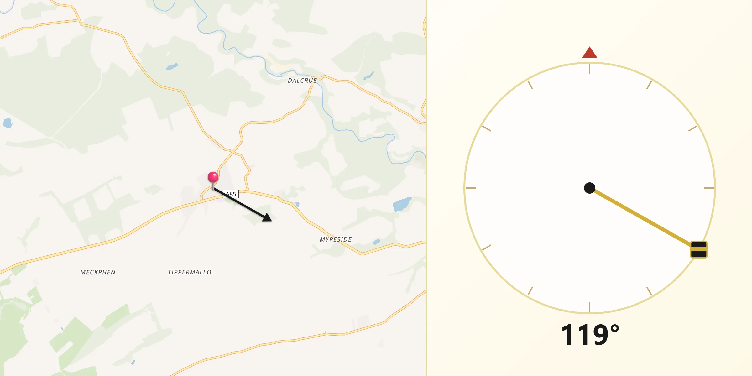Qibla Direction from Methven