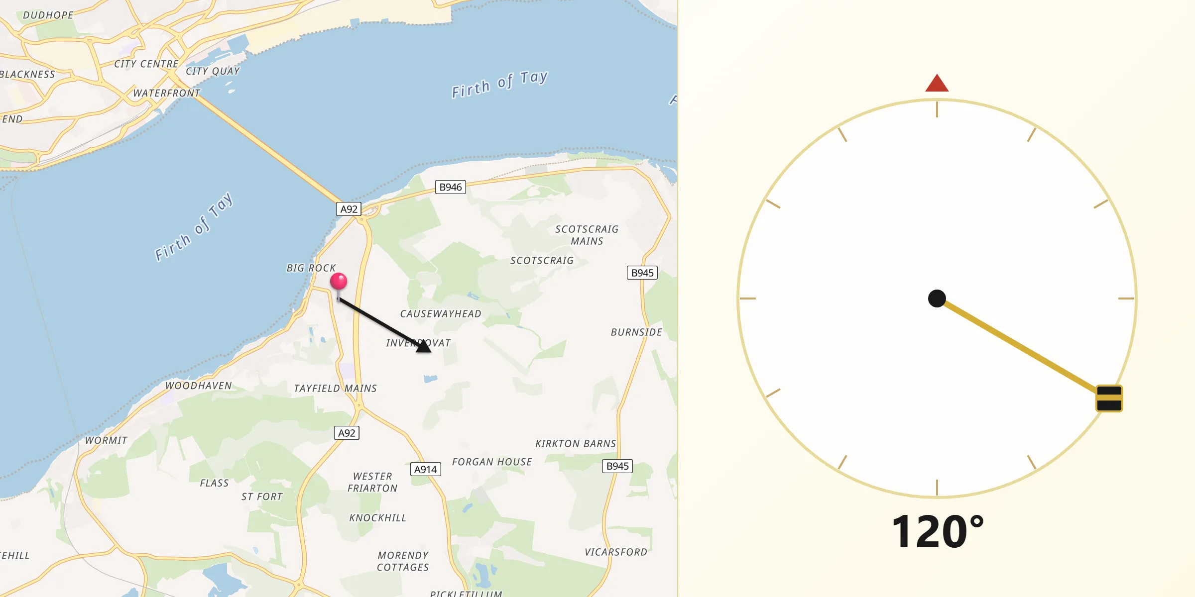 Qibla Direction from Newport-on-Tay