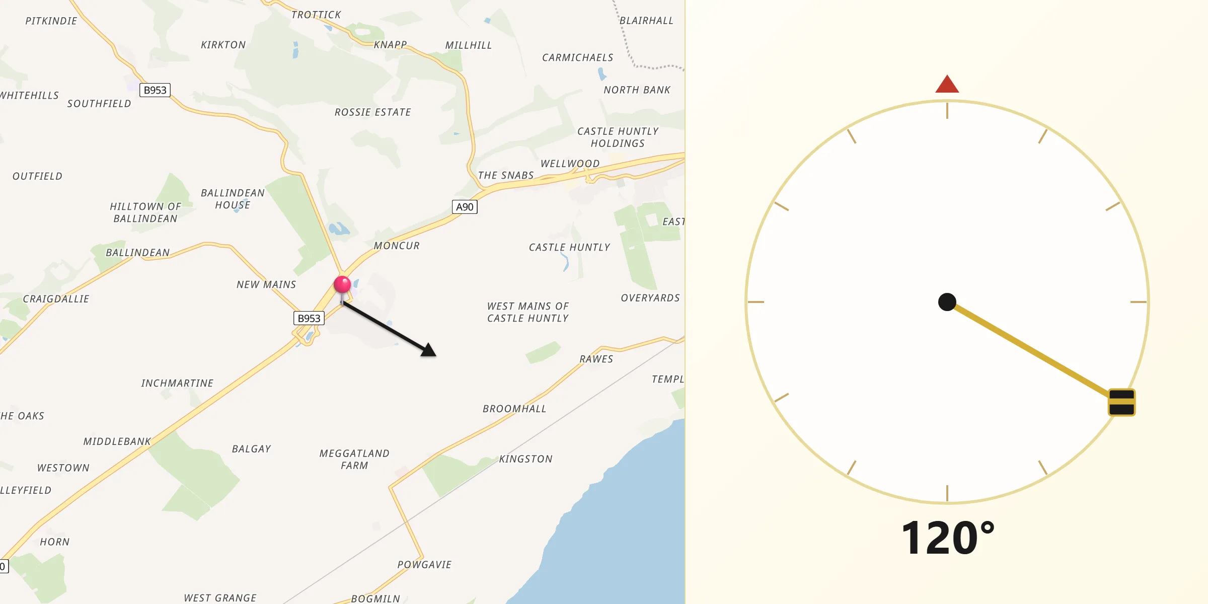 Qibla Direction from Inchture