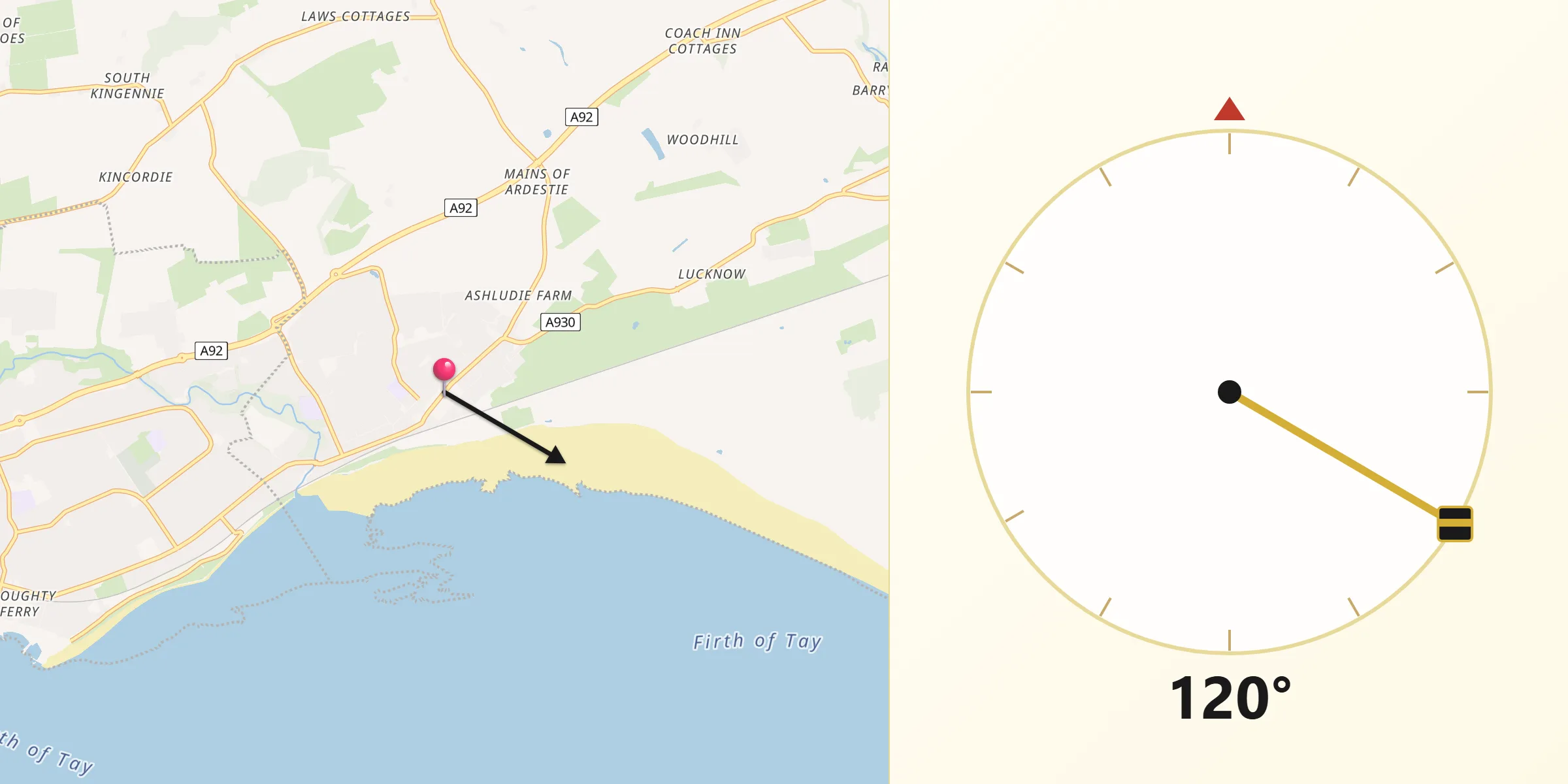 Qibla Direction from Monifieth