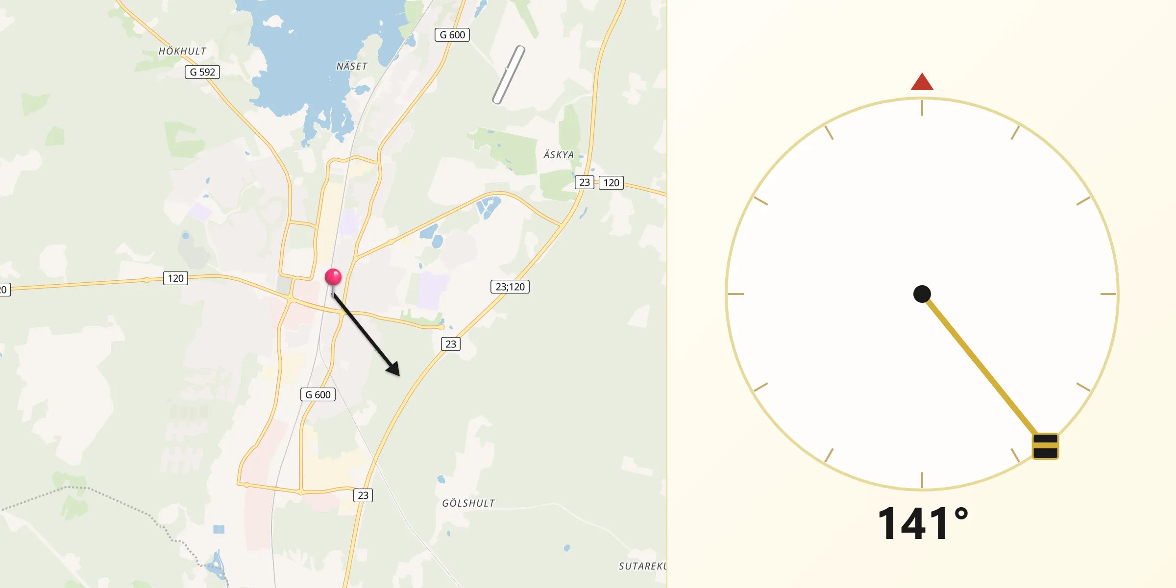 Qibla Riktning från Älmhult