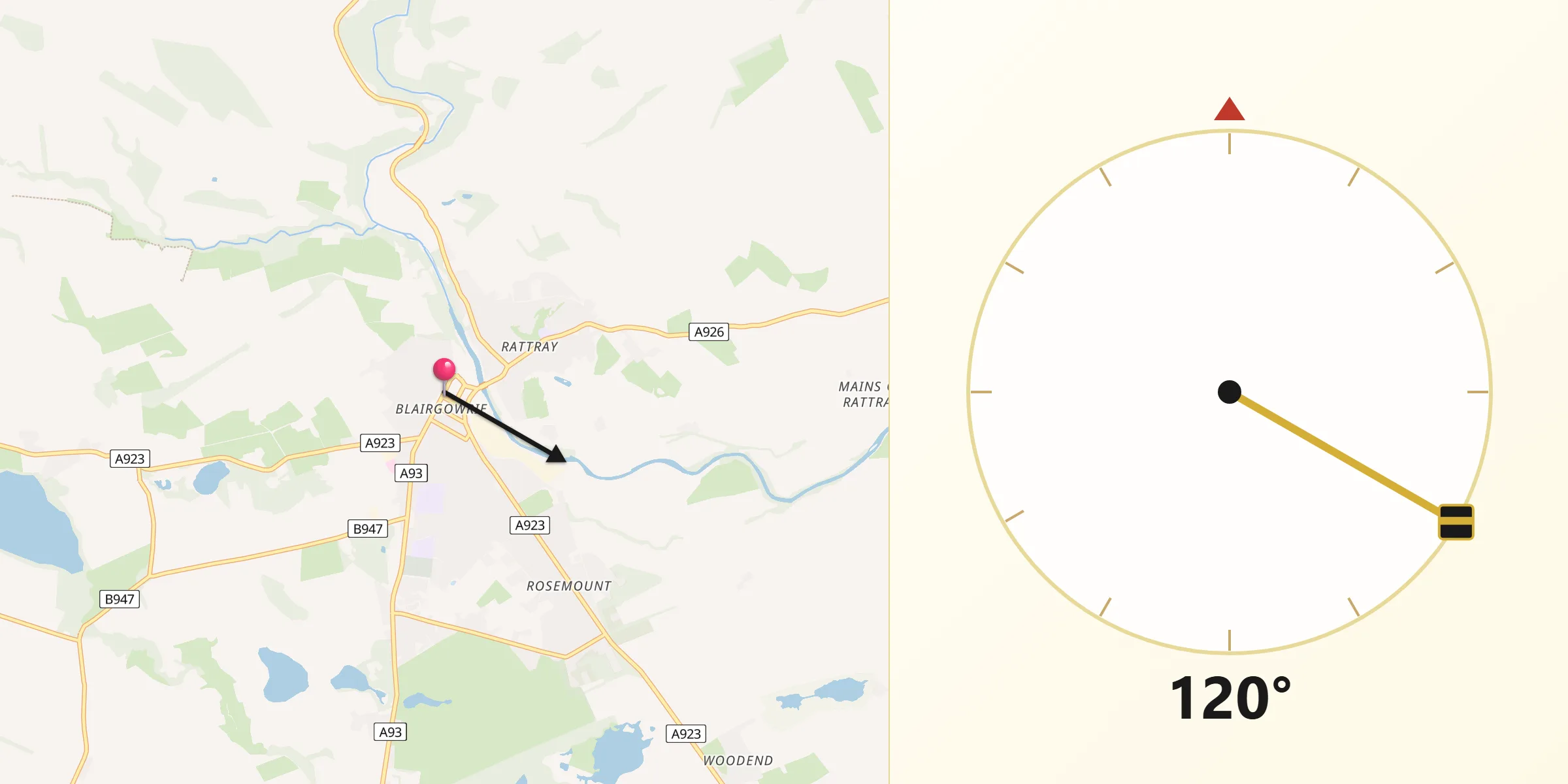 Qibla Direction from Blairgowrie