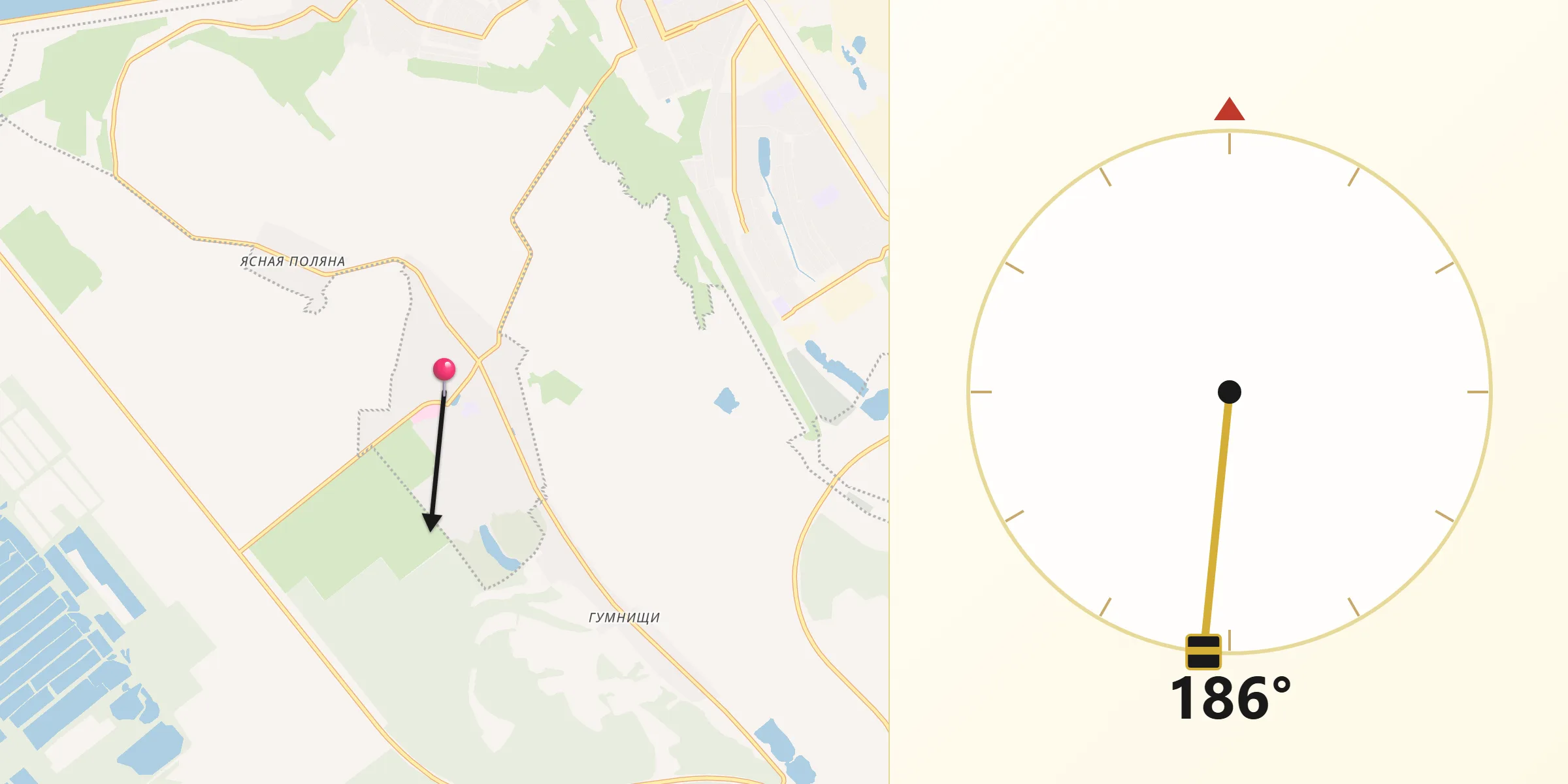 Направление Киблы из Первомайский
