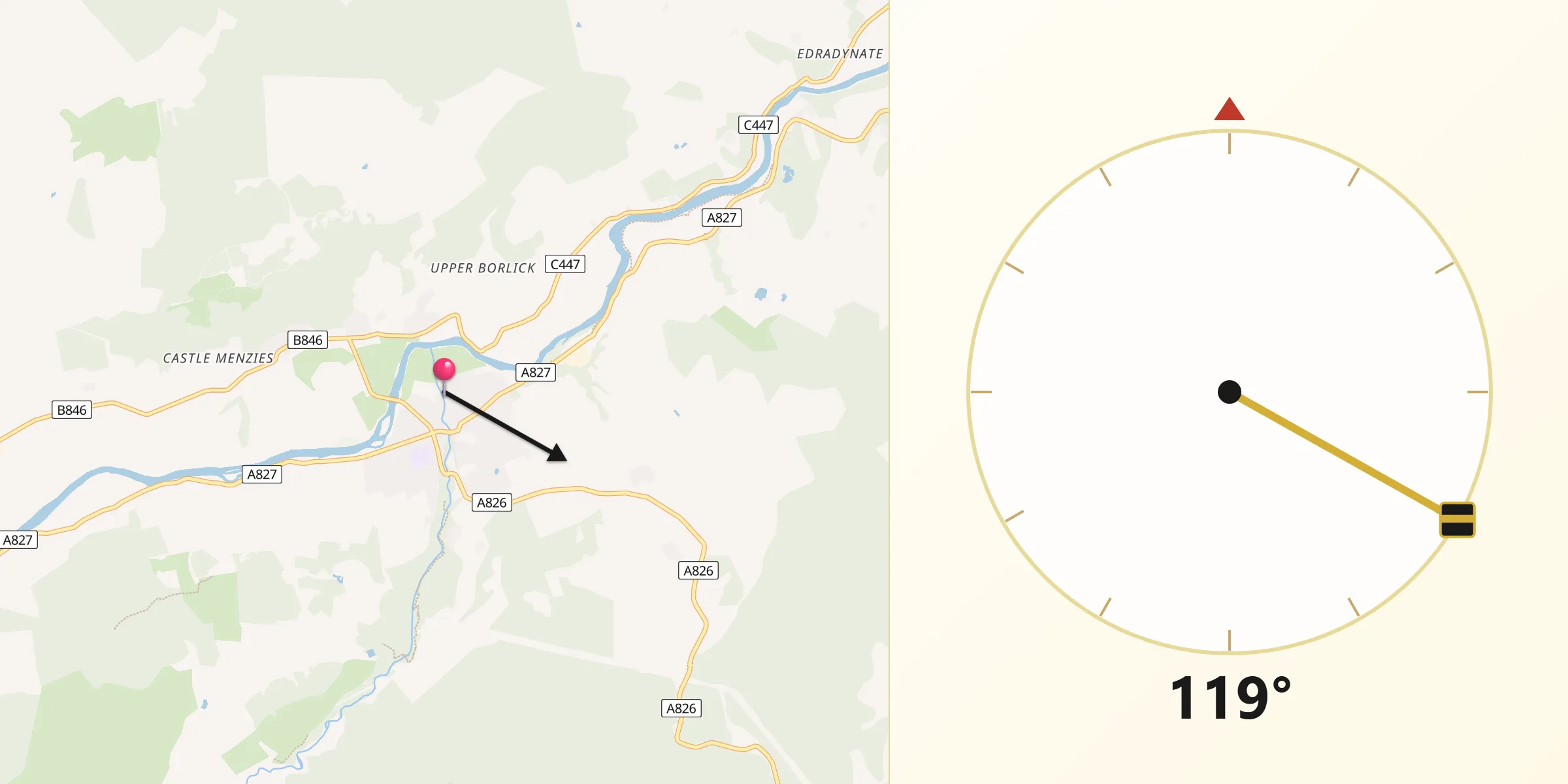 Qibla Direction from Aberfeldy