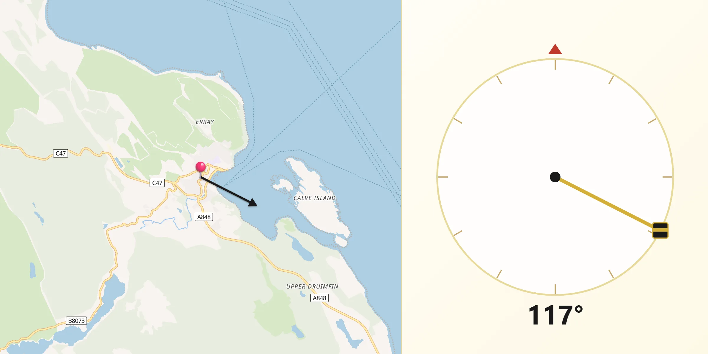 Qibla Direction from Tobermory