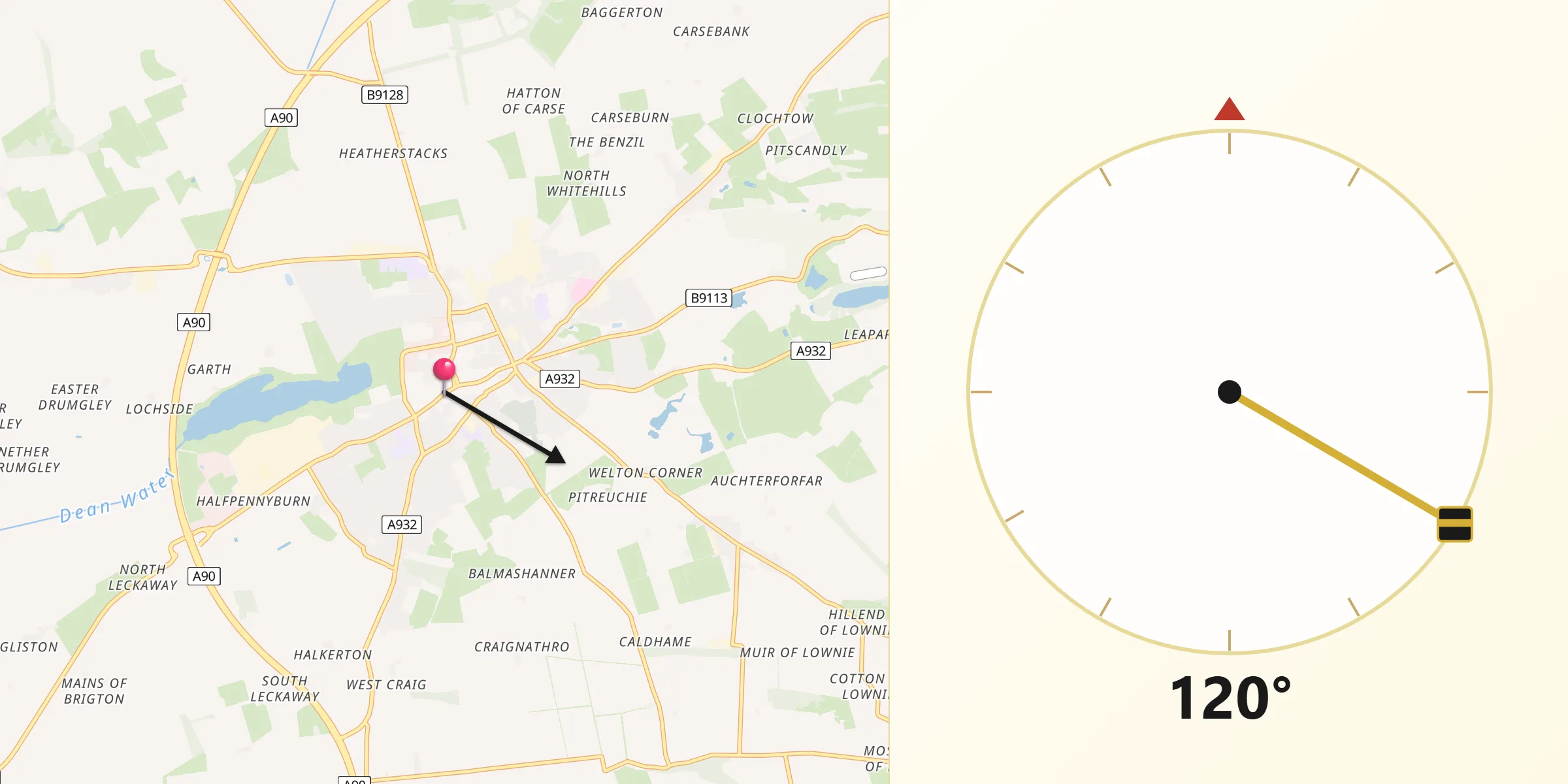 Qibla Direction from Forfar