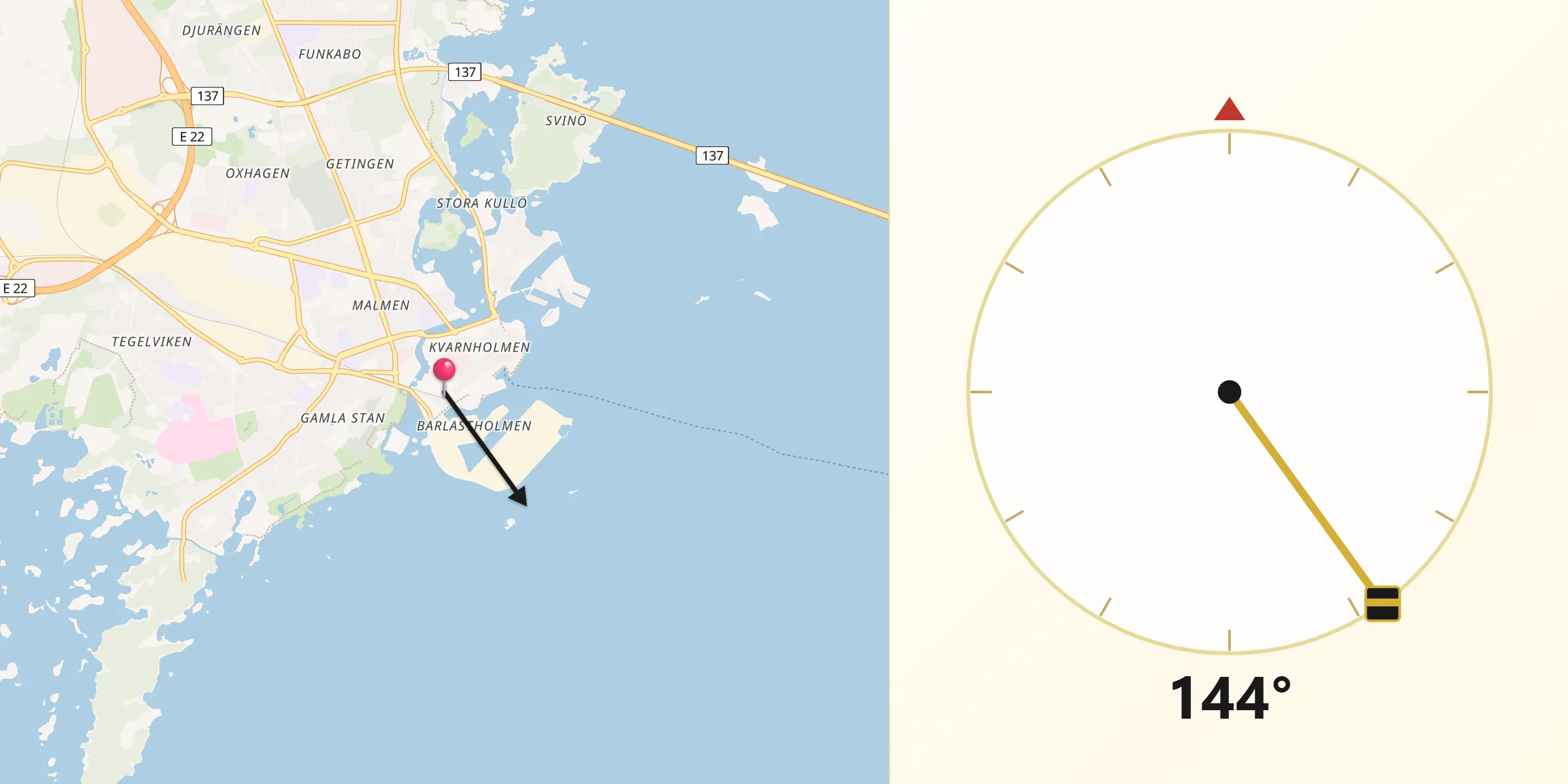 Qibla Riktning från Kalmar