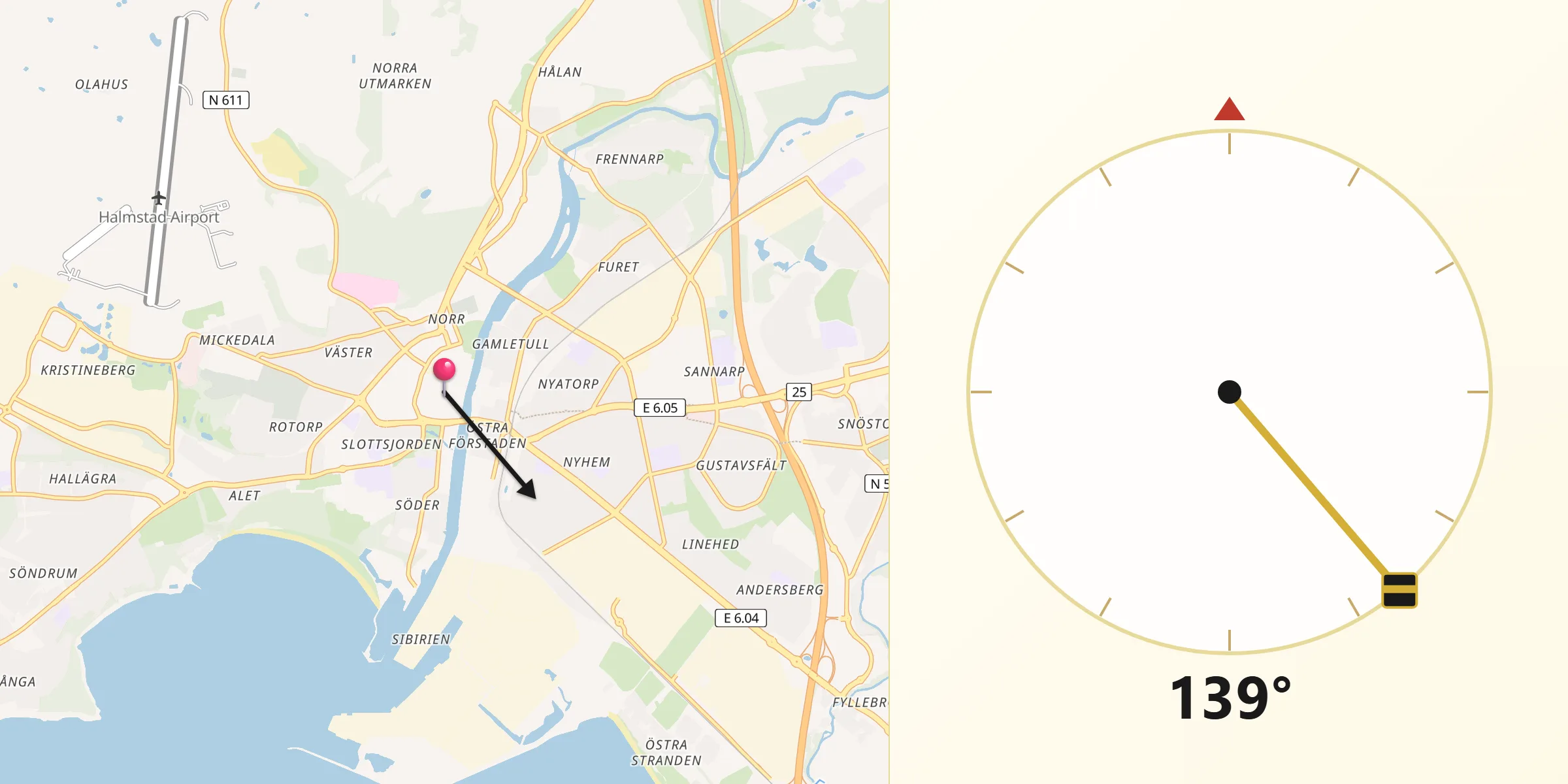 Qibla Riktning från Halmstad