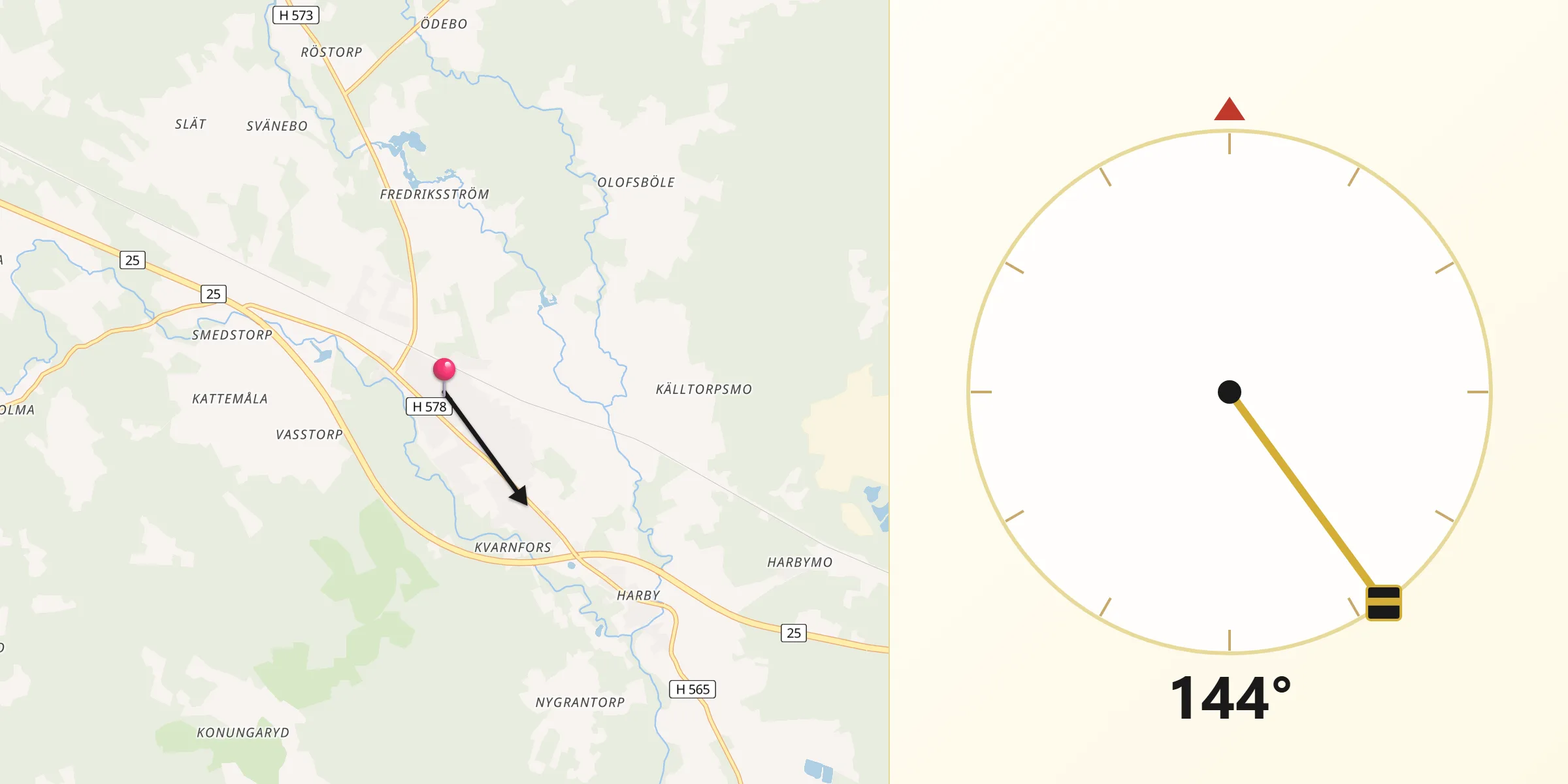 Qibla Riktning från Trekanten